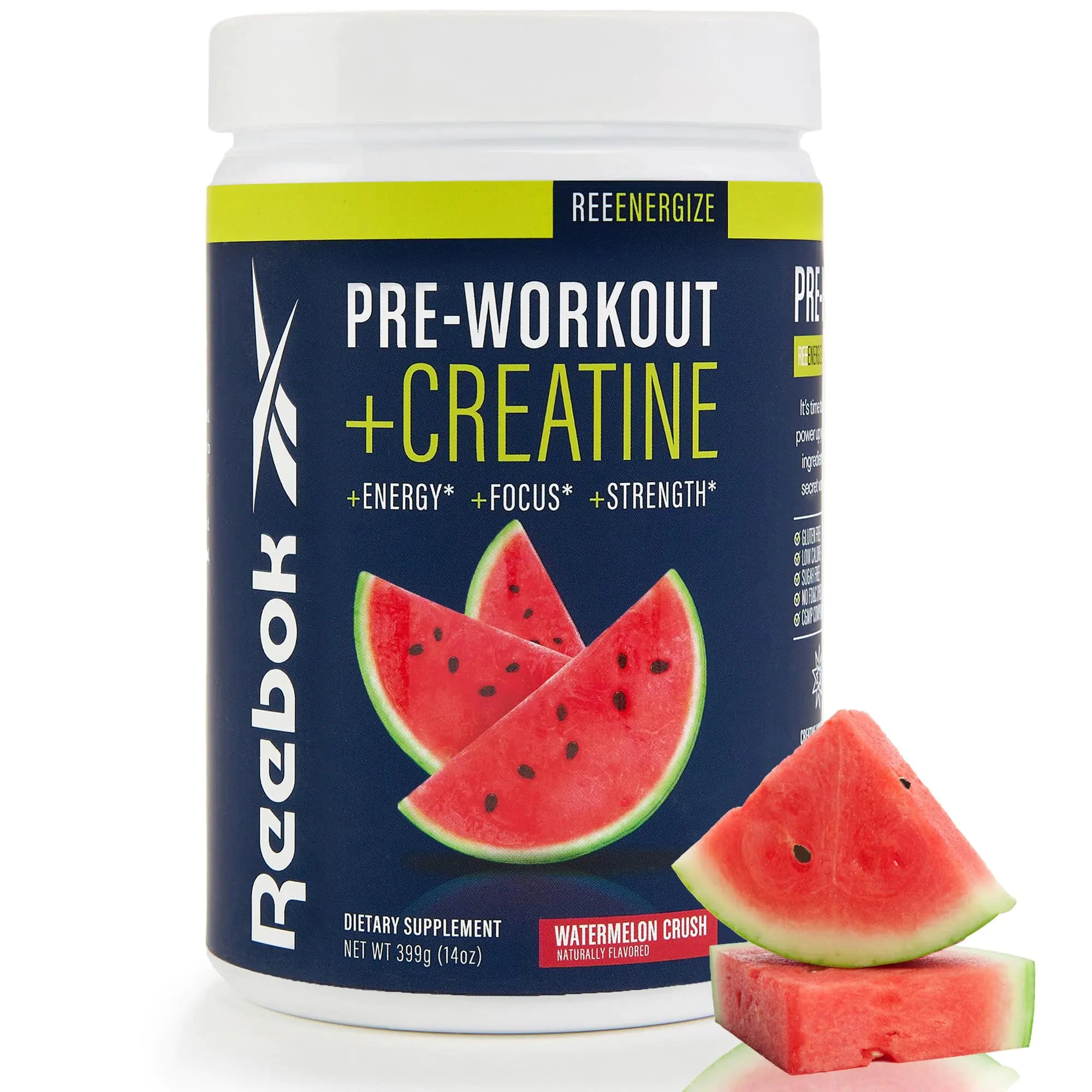 Reebok ReeEnergize Pre-Workout + Creatine | 200MG Caffeine 3G Creatine 4G Citrulline | Energy Focus Strength | Nitric Oxide Booster | 25 Servings | Watermelon Crush - MUSCLEXXX STORE