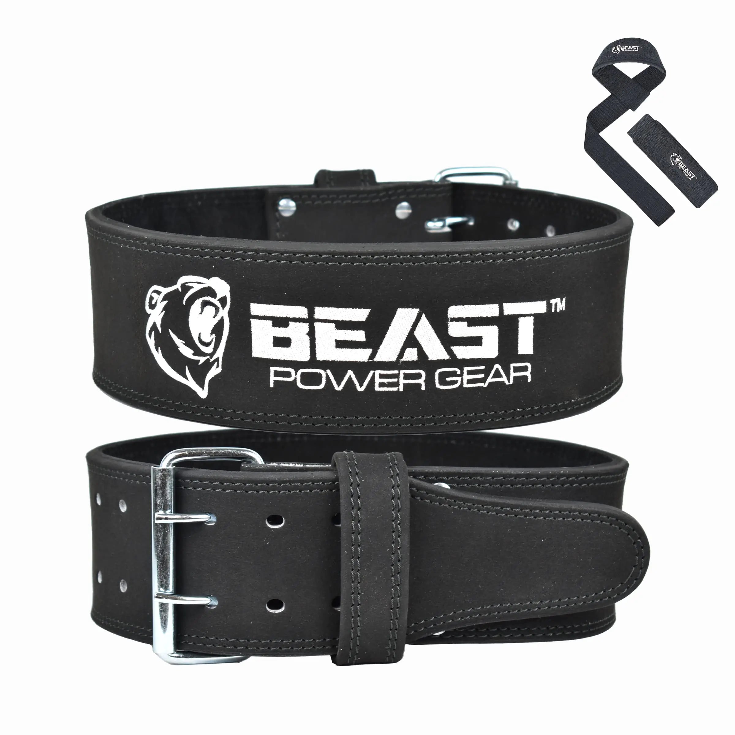Beast Power Gear Weight Lifting Belt for Women & Men - Leather Power Belt with Back and Core Support for Weightlifting Powerlifting Strength Training Squat and Deadlift Free Strap