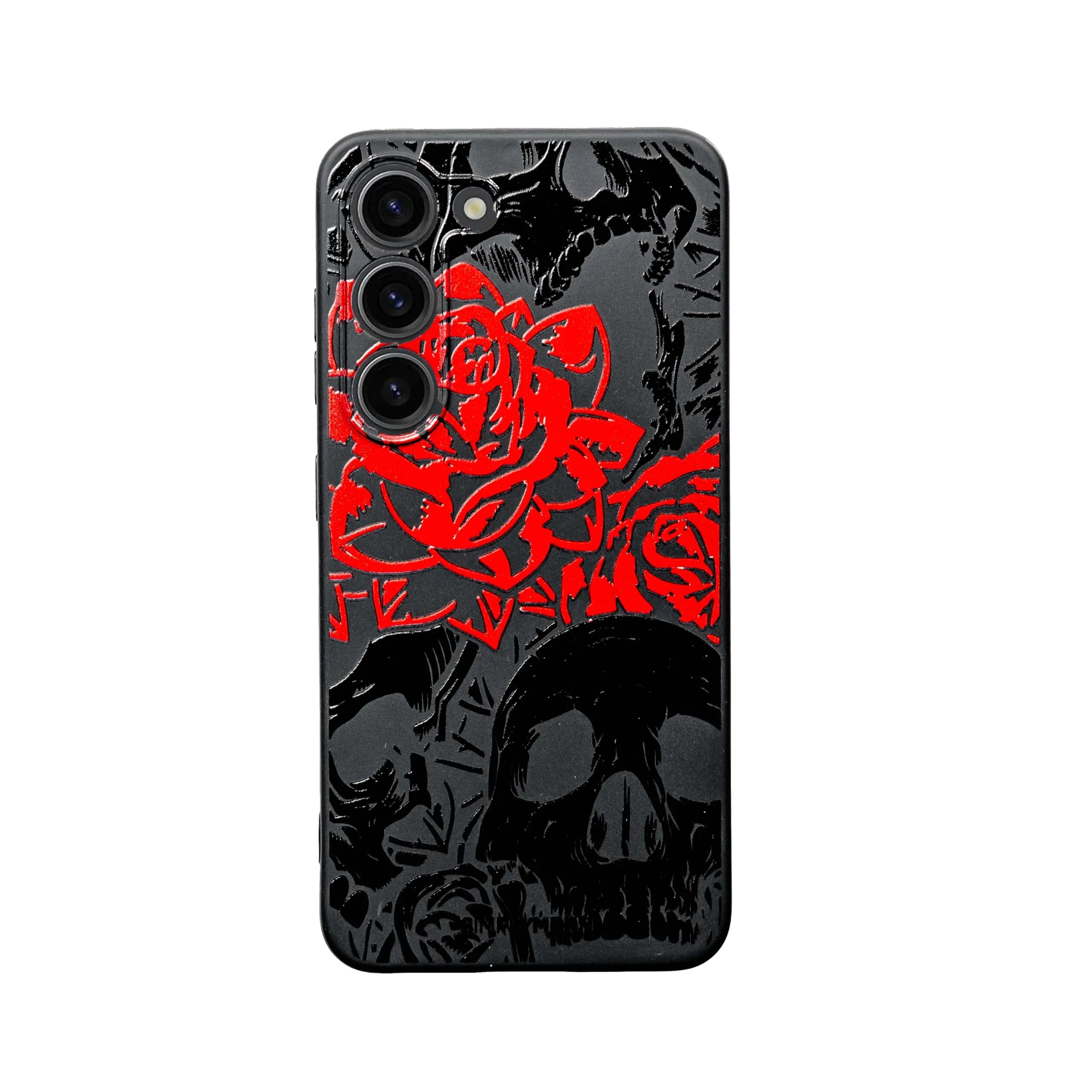 SIMPLYMDRN Slim for Samsung S23 Case - Tattoo Design - Cool Case for Men - Skulls and Roses Artwork Case - Slim and Flexible (Dark Rose Slim Black)