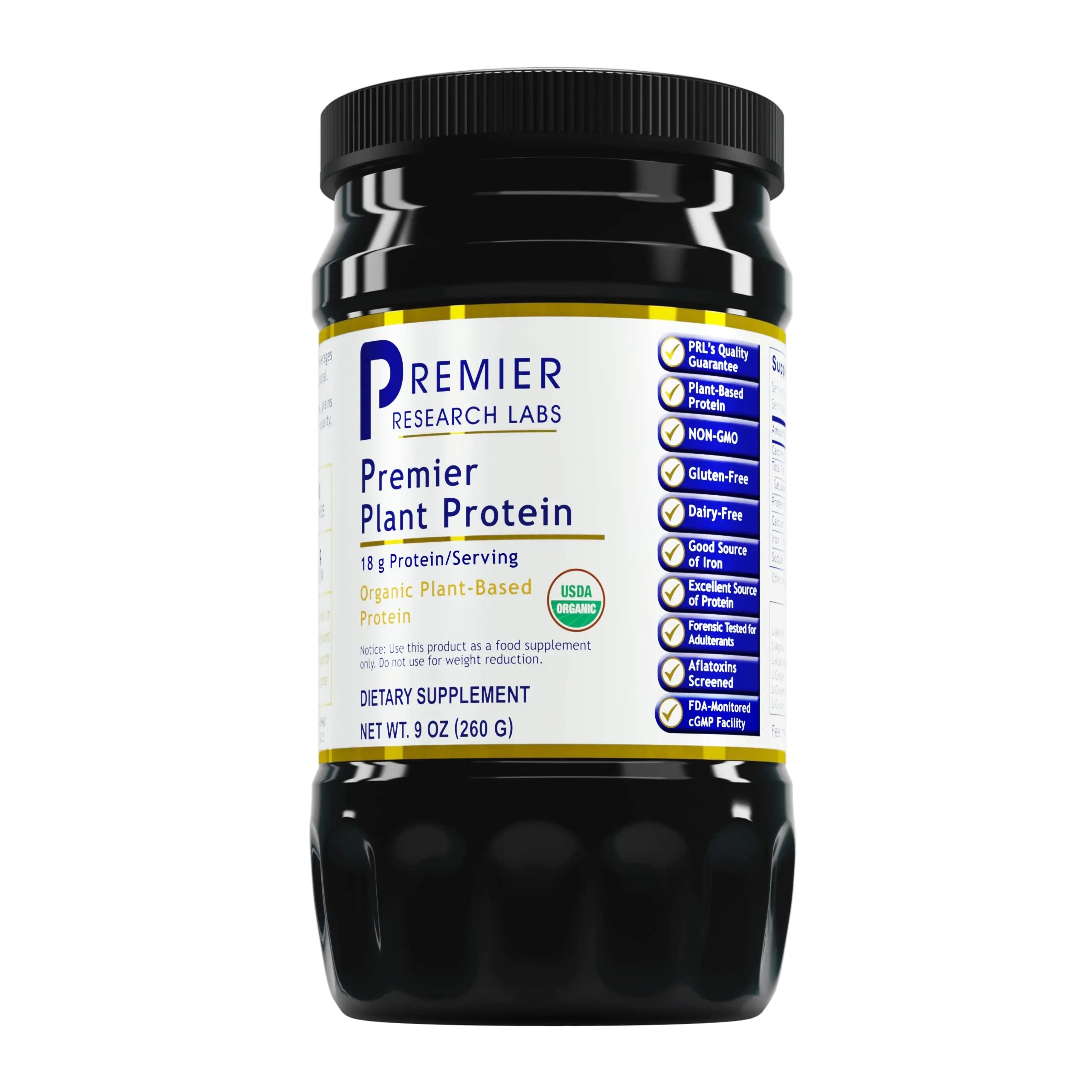 Premier Research Labs Plant Protein - Vegan Plant Based Pea Protein Powder Organic Dairy Free Gluten Free No Artificial Flavors Vegetarian Contains Pumpkin and Rice Protein - 9 Oz