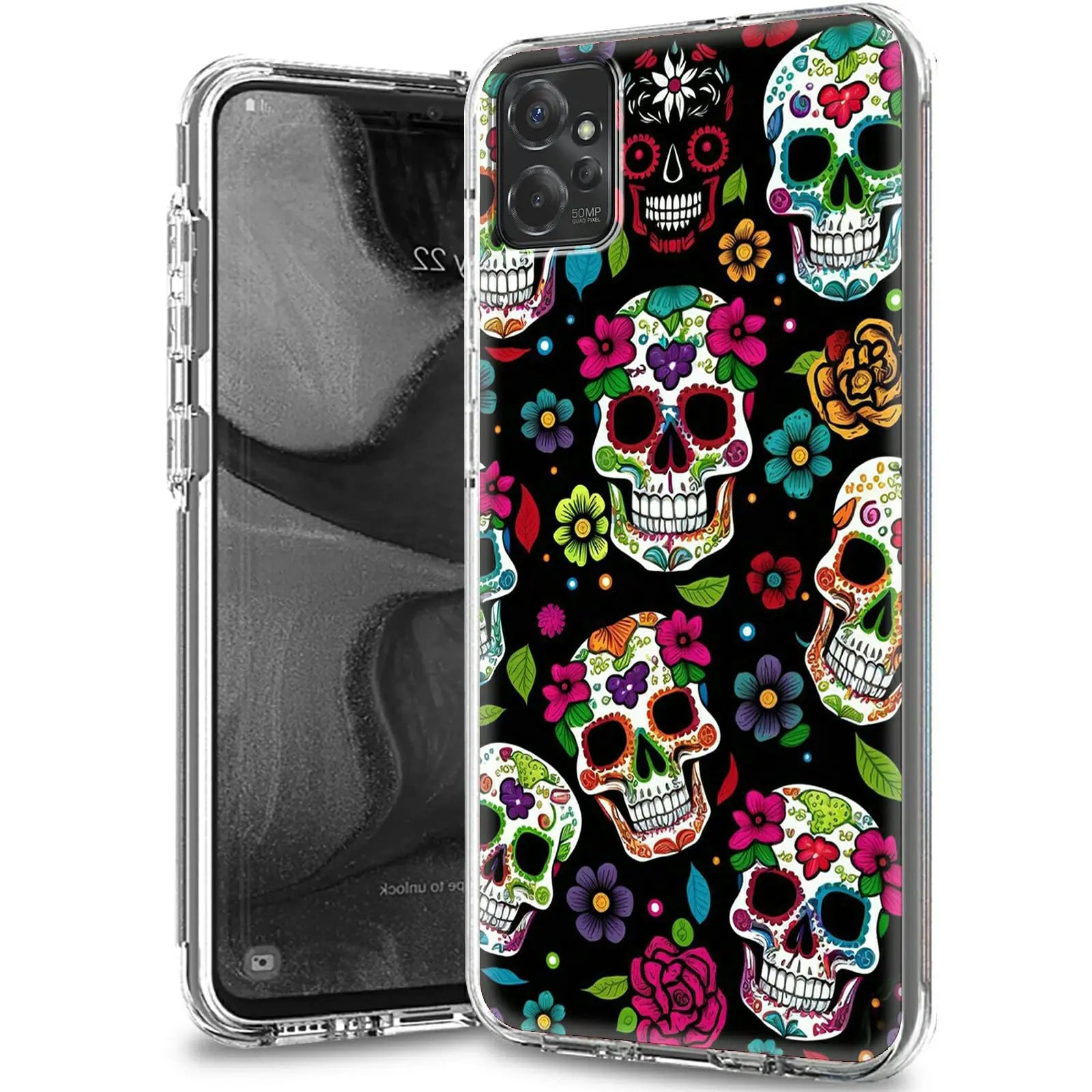 for Motorola Moto G Power 5G 2023 Clear Case with Cool Skulls Pattern for Women Men Dual Layer Hybrid Soft TPU Hard PC Shockproof Protection Phone Case for Moto G Power 5G 2023