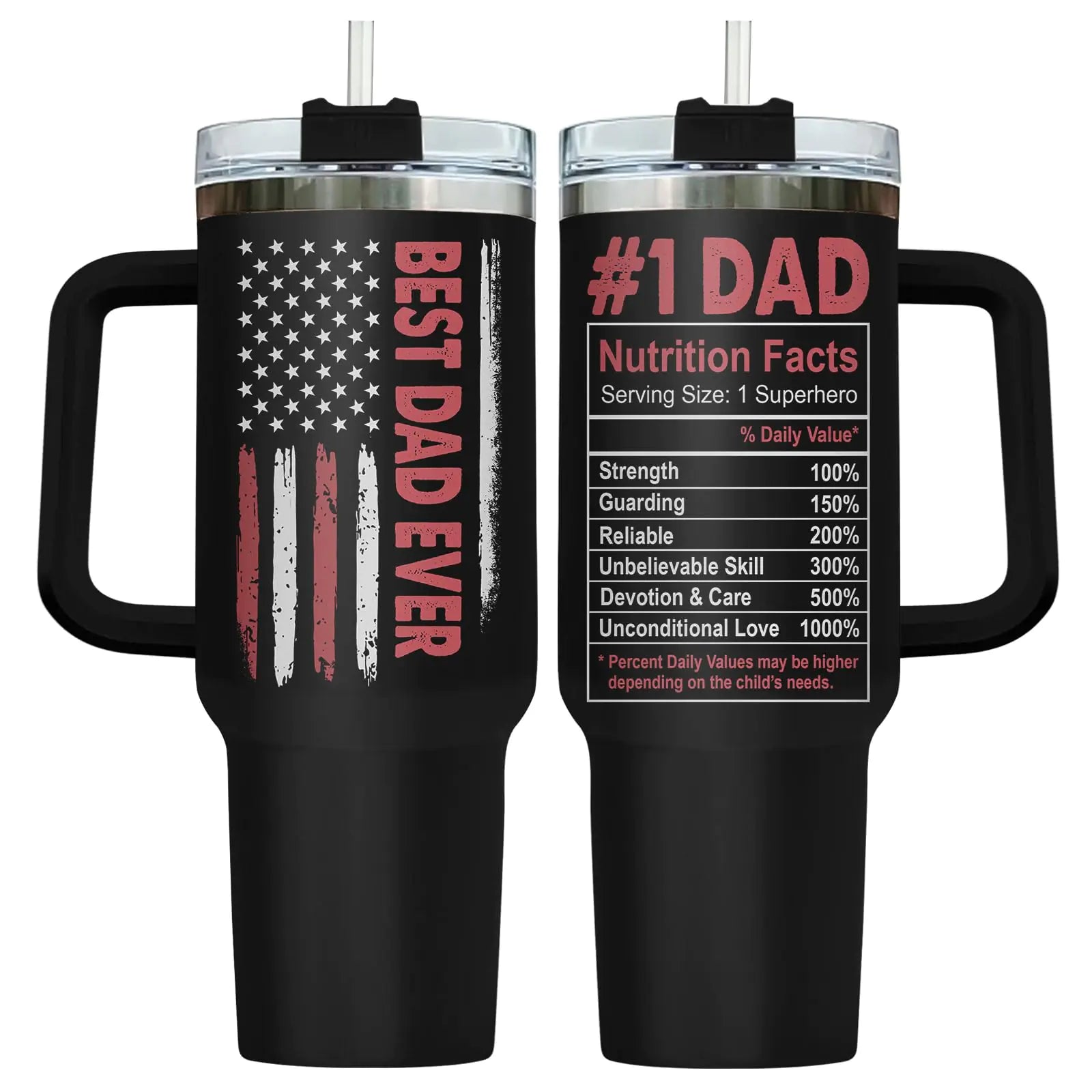 34HD Best Dad Ever Tumbler with Handle 40oz Dad Tumbler Stainless Steel Dad Coffee Mug Flag Tumbler for Men Dad Gifts for Christmas Fathers Day