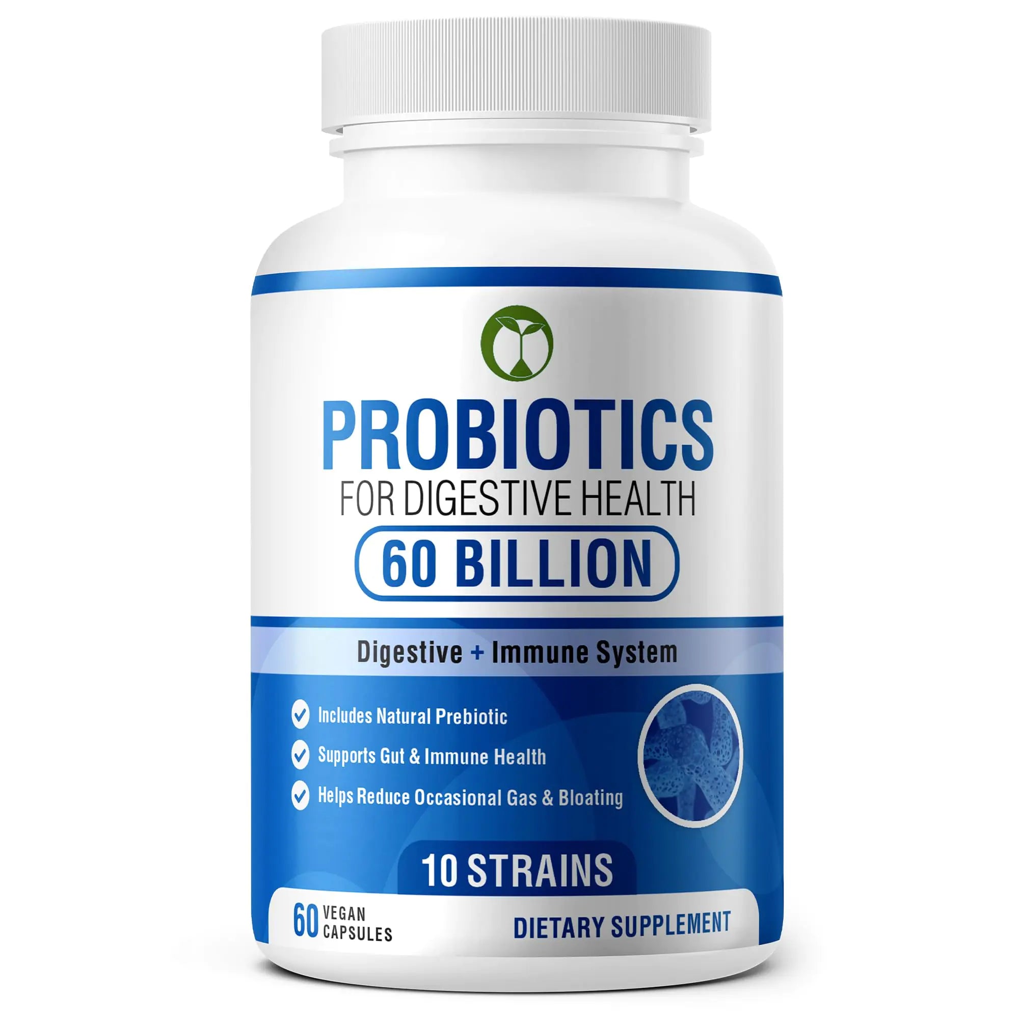 Probiotics for Digestive Health 60 Capsules | 60 Billion CFU Scientifically Formulated Multi Strain Probiotic Blend | Organic Supplements with Prebiotics for Men & Women (60 Billion Probiotics) - MUSCLEXXX STORE
