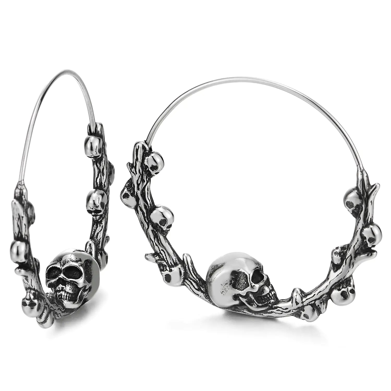 Stainless Steel Hoop Earrings with Skulls Circle Huggie Hinged for Women