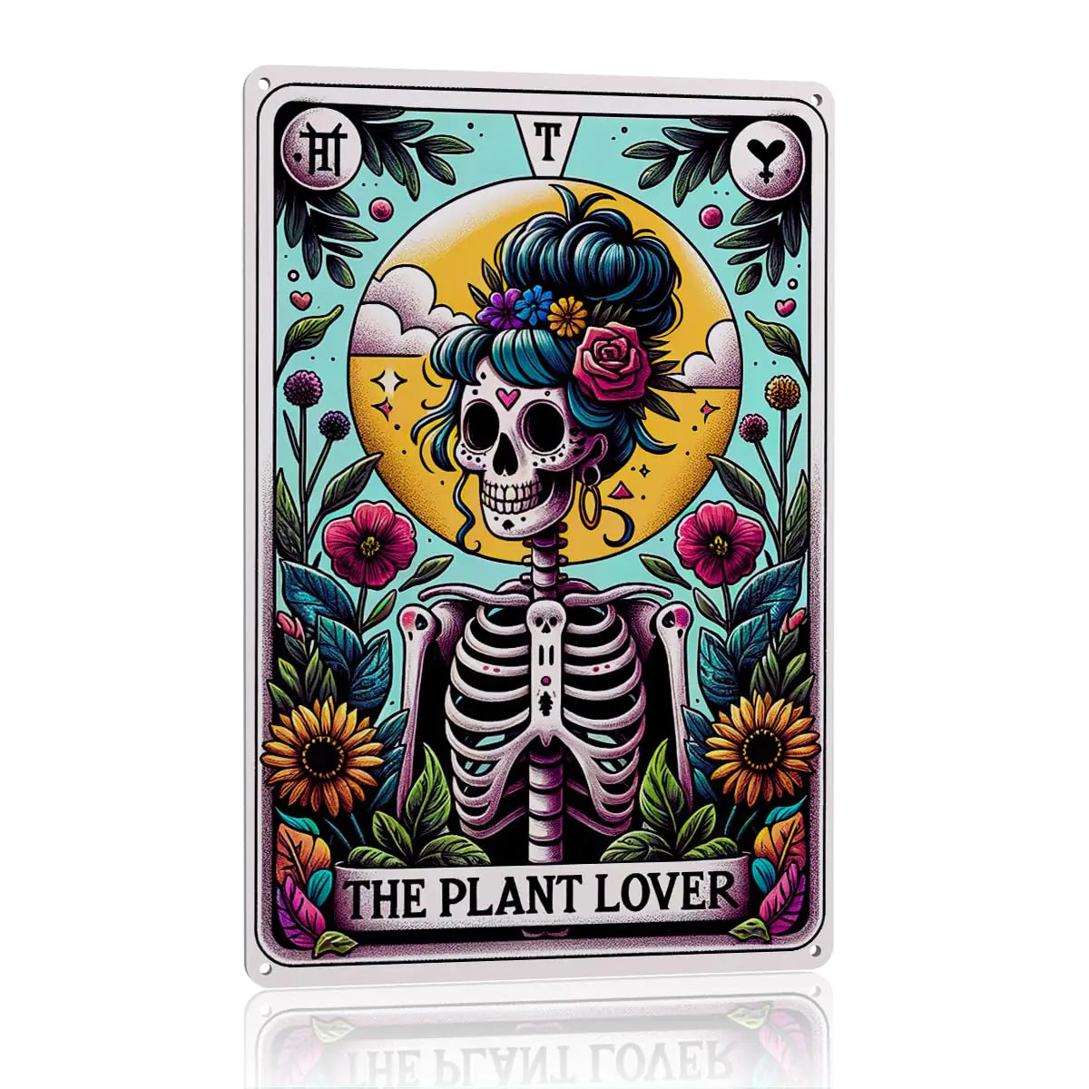Tarot Skeleton Wall Decor Funny Tarot Card Wall Art Decor Skeleton Plant Lovers Sarcastic Skeleton Skull Witch Stuff Metal Aluminium Plate Signs for Farmhouse Home Office Kitchen 8 x 12 Inch