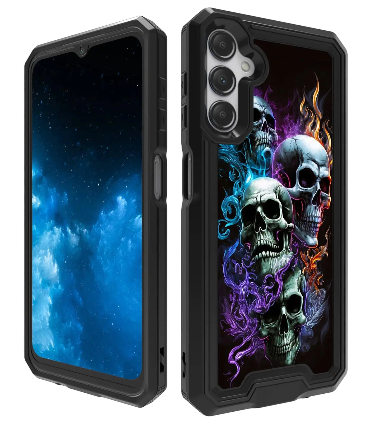 BPQOJB for Samsung Galaxy S24 Case with Fire Skulls Pattern for Men Women Dual Layer Hybrid Hard PC Soft TPU Shock Proof Protective Phone Case for Samsung Galaxy S24 6.2 inch 2024