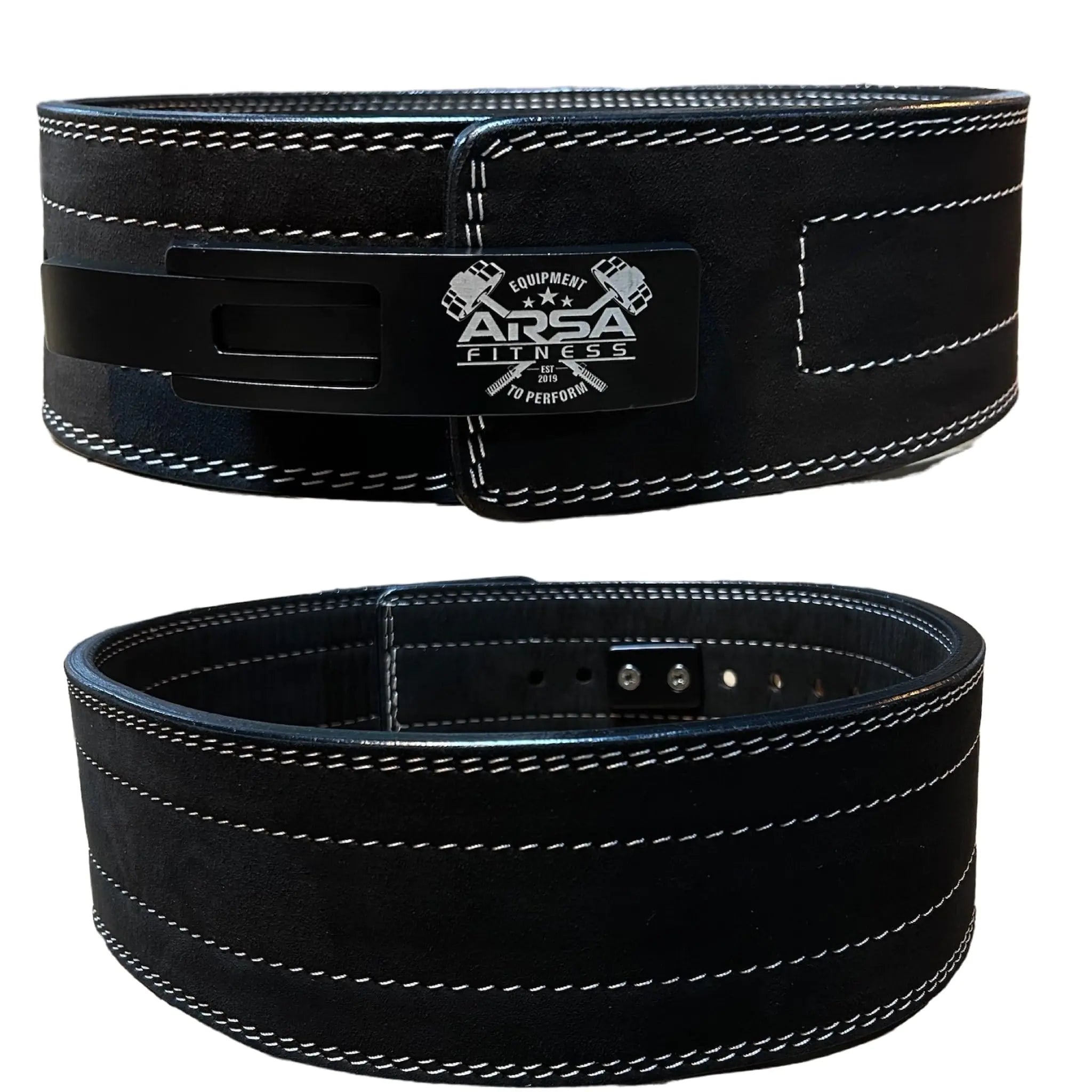 Arsa Fitness Weightlifting Adjustable Lever Belt for Men & Women Real Suede Hide Leather for Powerlifting Back Support Workout Deadlifts Squats 10MM Thickness 4" Width (BLACK Medium) - MUSCLEXXX STORE
