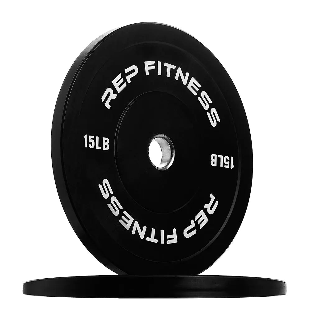 REP 15 LB Pair Black Bumper Plates – Black Low Odor Rubber Olympic Plates For Strength Conditioning and Weightlifting