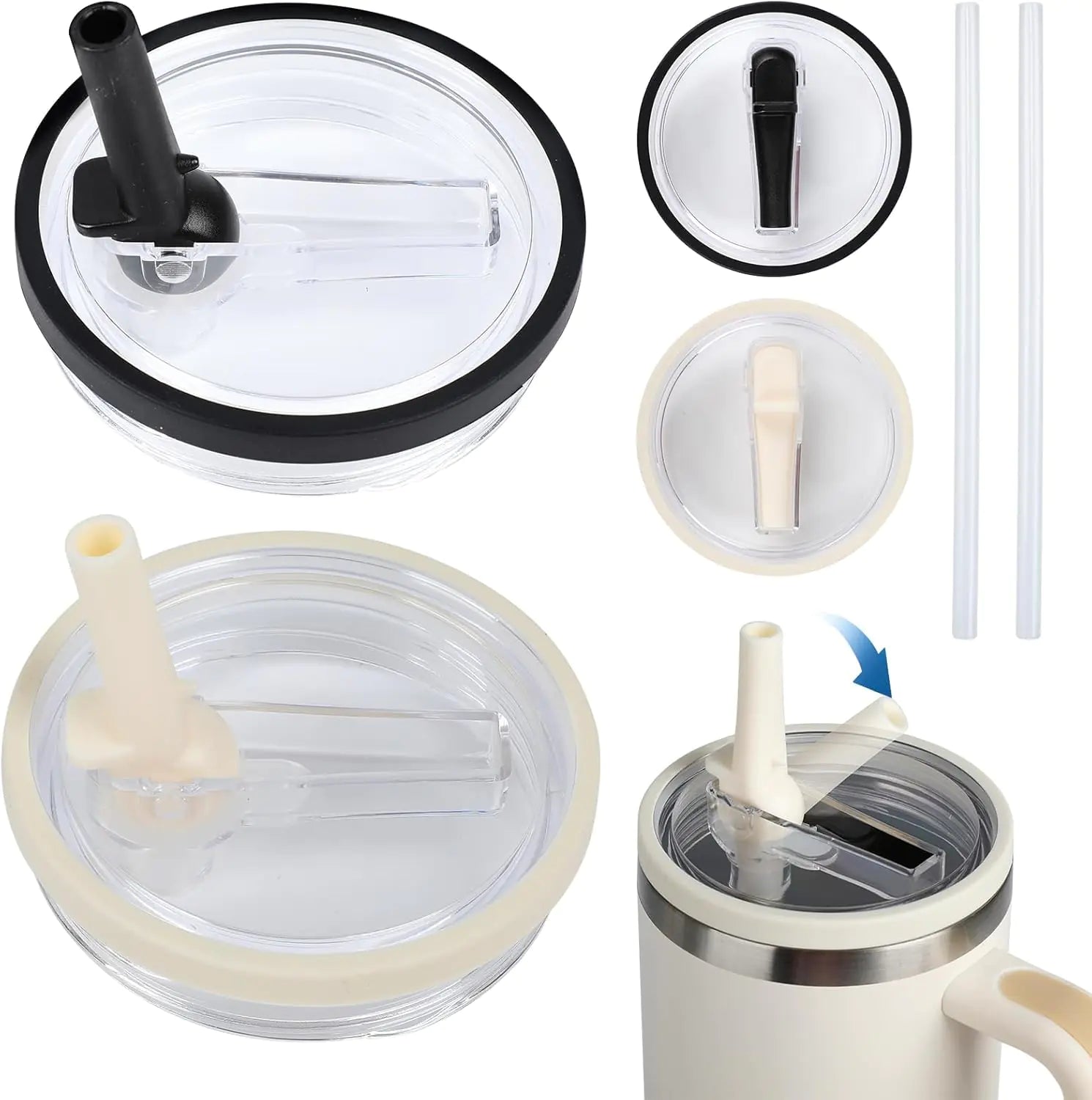 2 Pcs 40 oz Tumbler Flip Straw Lid Replacement fit for Stanley Quencher New Spill Proof Tumbler Cover for Stanley Cup (Black)