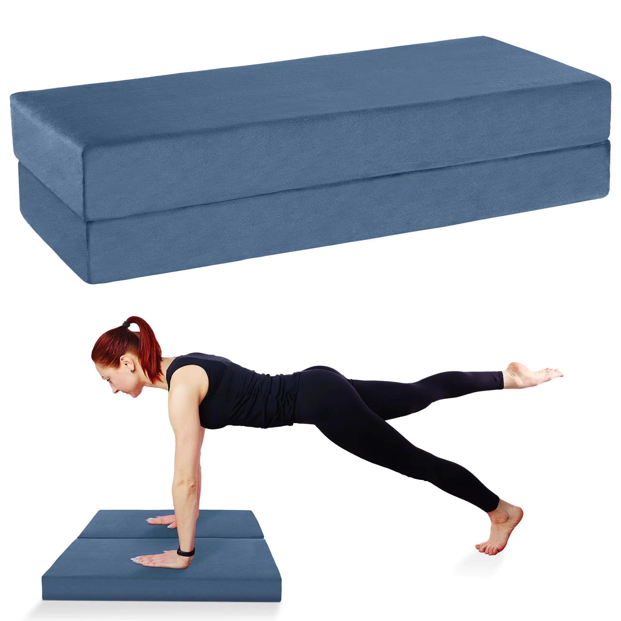 MABOZOO Folding Yoga Bolster Pillow Rectangular Yoga Bolster for Restorative Yoga & Meditation Professional Yoga Support Pillow Meditation Cushion with Washable Cover(25.6X10X6 in Blue) - MUSCLEXXX STORE