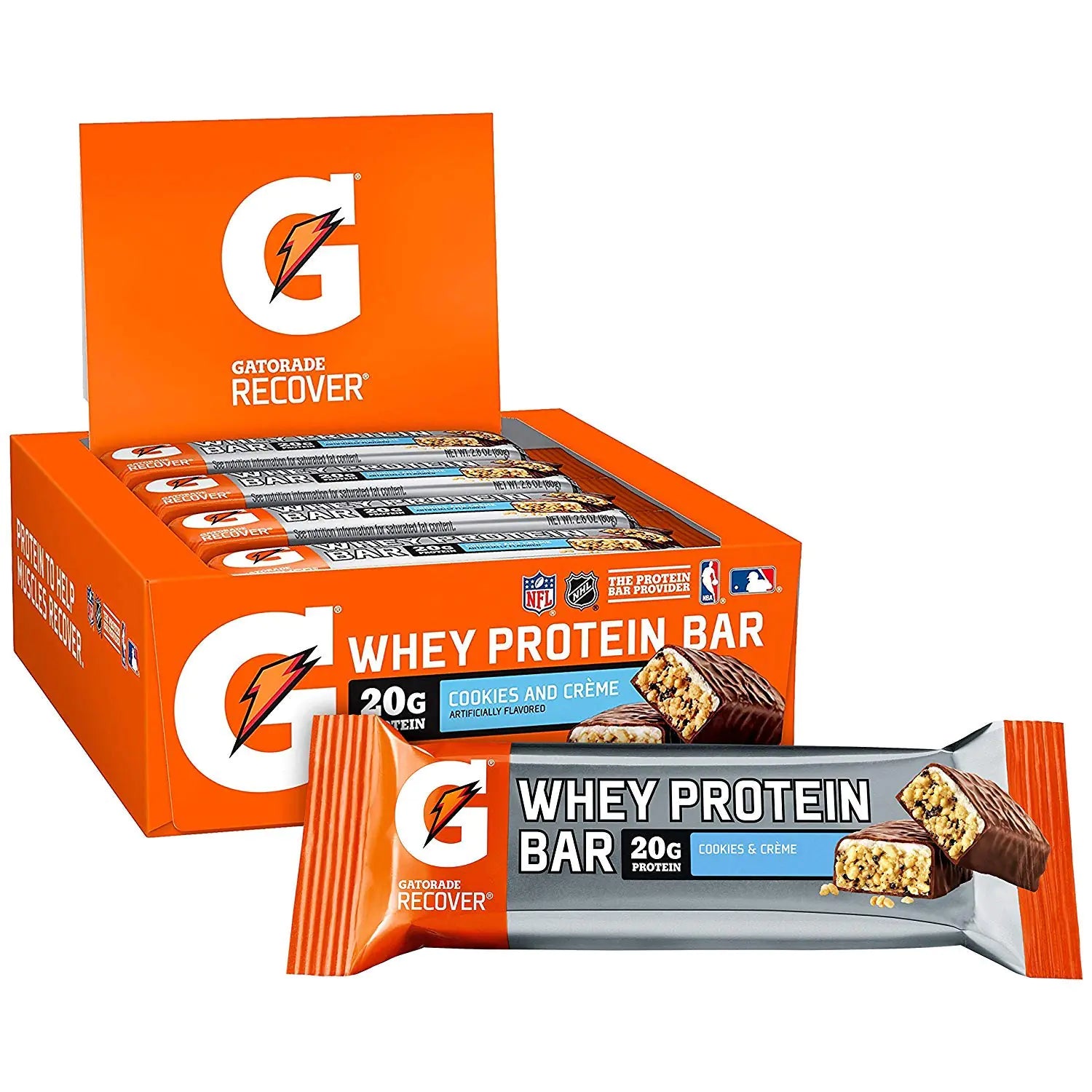 Gatorade Whey Protein Recover Bars Cookies & Crème 2.8 ounce bars (12 Count) - MUSCLEXXX STORE