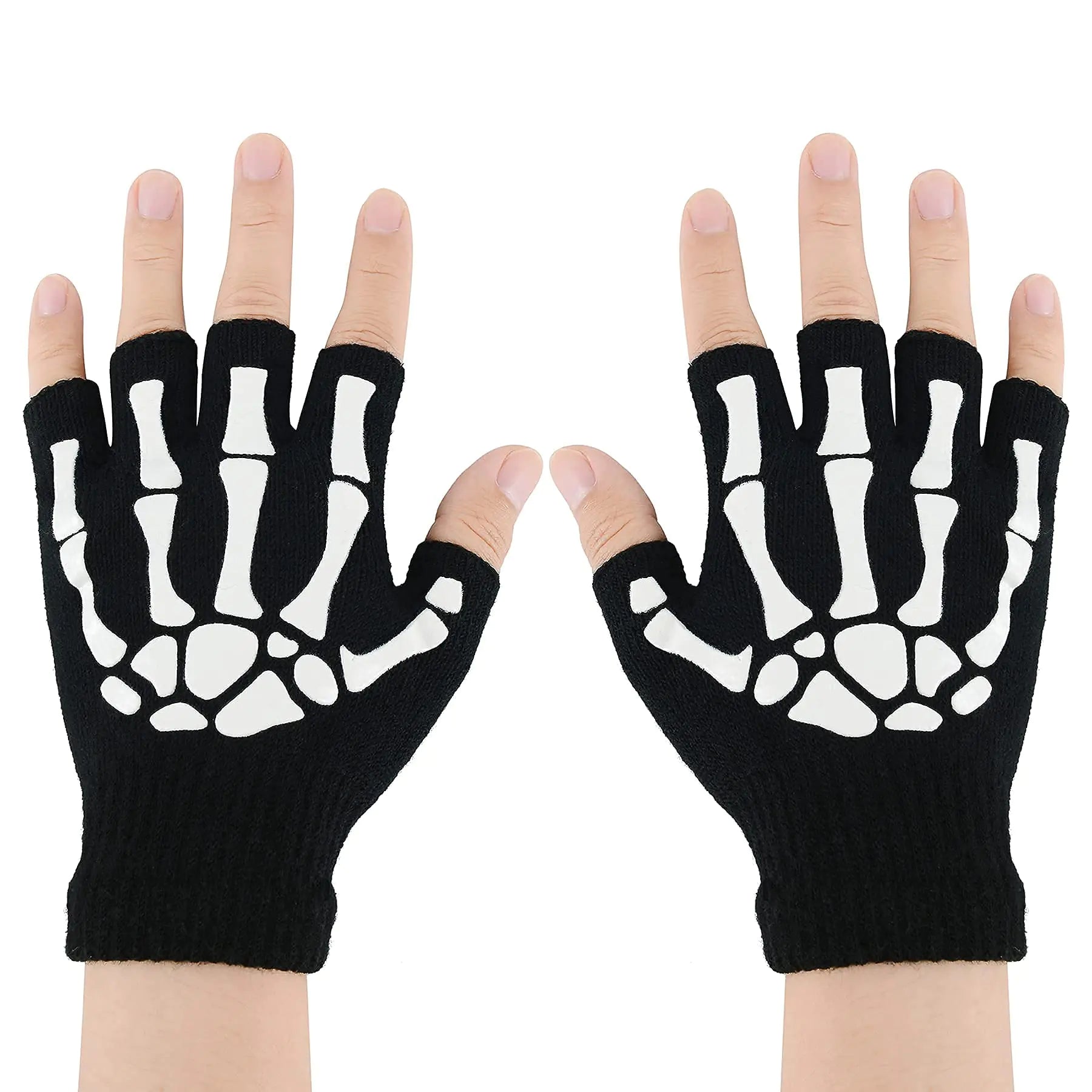 Zando Halloween Gloves Accessories Adult Skeleton Gloves Fingerless Womens Fingerless Skeleton Gloves Men Skeleton Fingerless Gloves Skeleton Scenecore Wybie Knit Skull Gloves Half Finger 1 Pairs