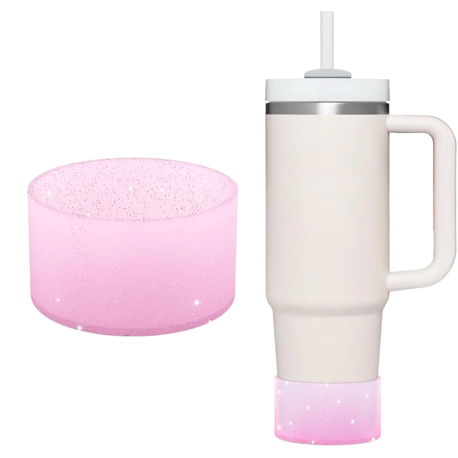 GeeRic Protective Glitter Silicone Boot Anti-Slip Bottom Sleeve Cover Compatible with Stanley Quencher/12oz - 40 oz Hydroflask Bottles Glitter Pink