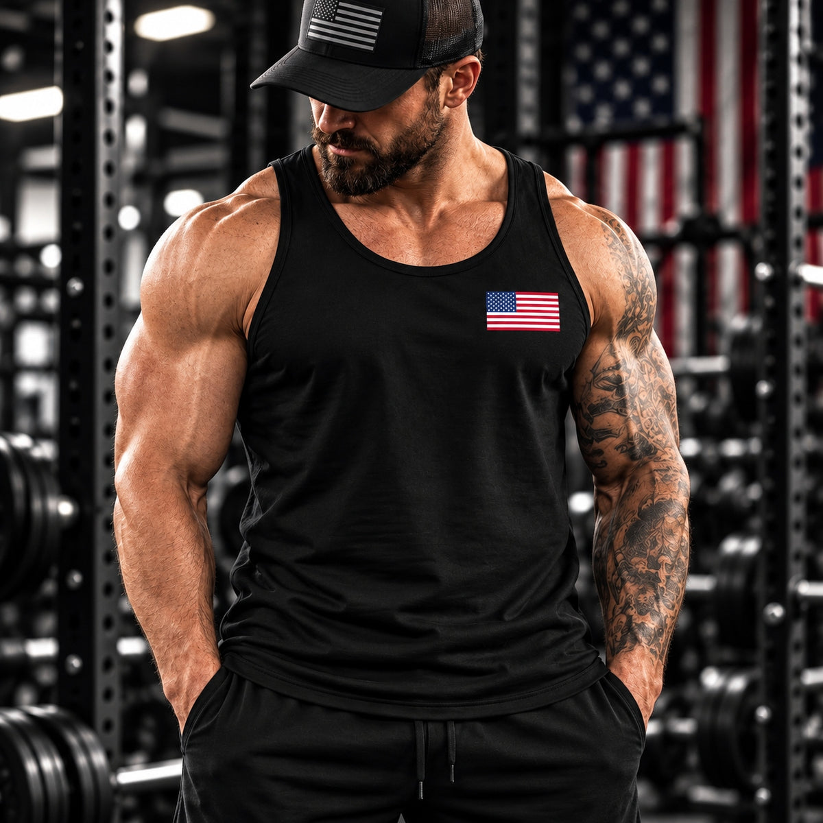 MUSCLEXXX American Flag patriotic gym tank top for workouts and everyday wear