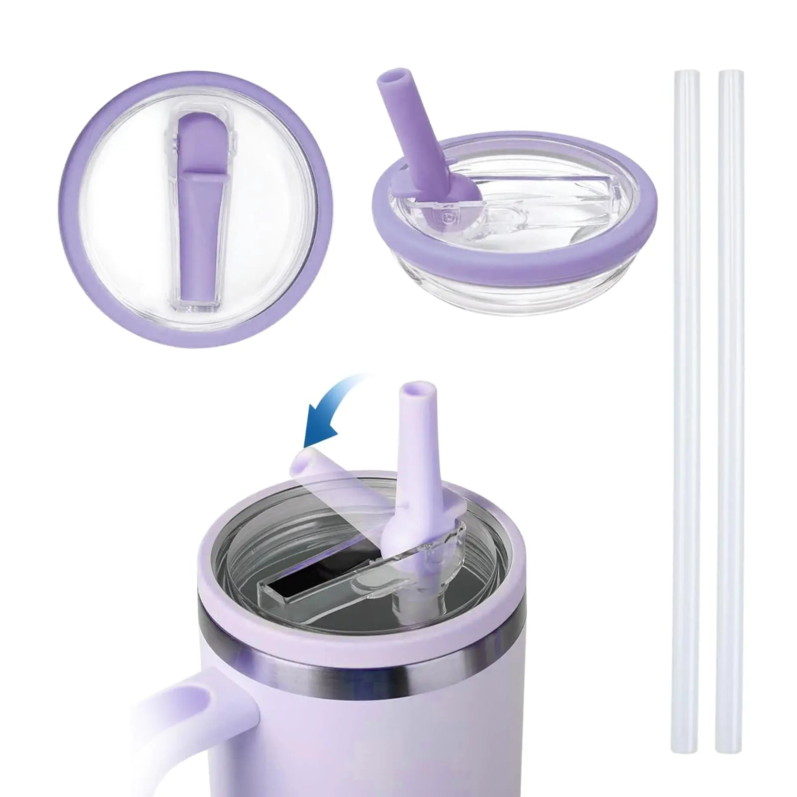 StellarSupplies 2 Pack 40 oz Tumbler Flip Straw Lid Replacement Compatible with Stanley Quencher 40oz Tumbler Leakproof Cover for Stanley Cup Accessories Spill Proof Splash Resistant (Purple)