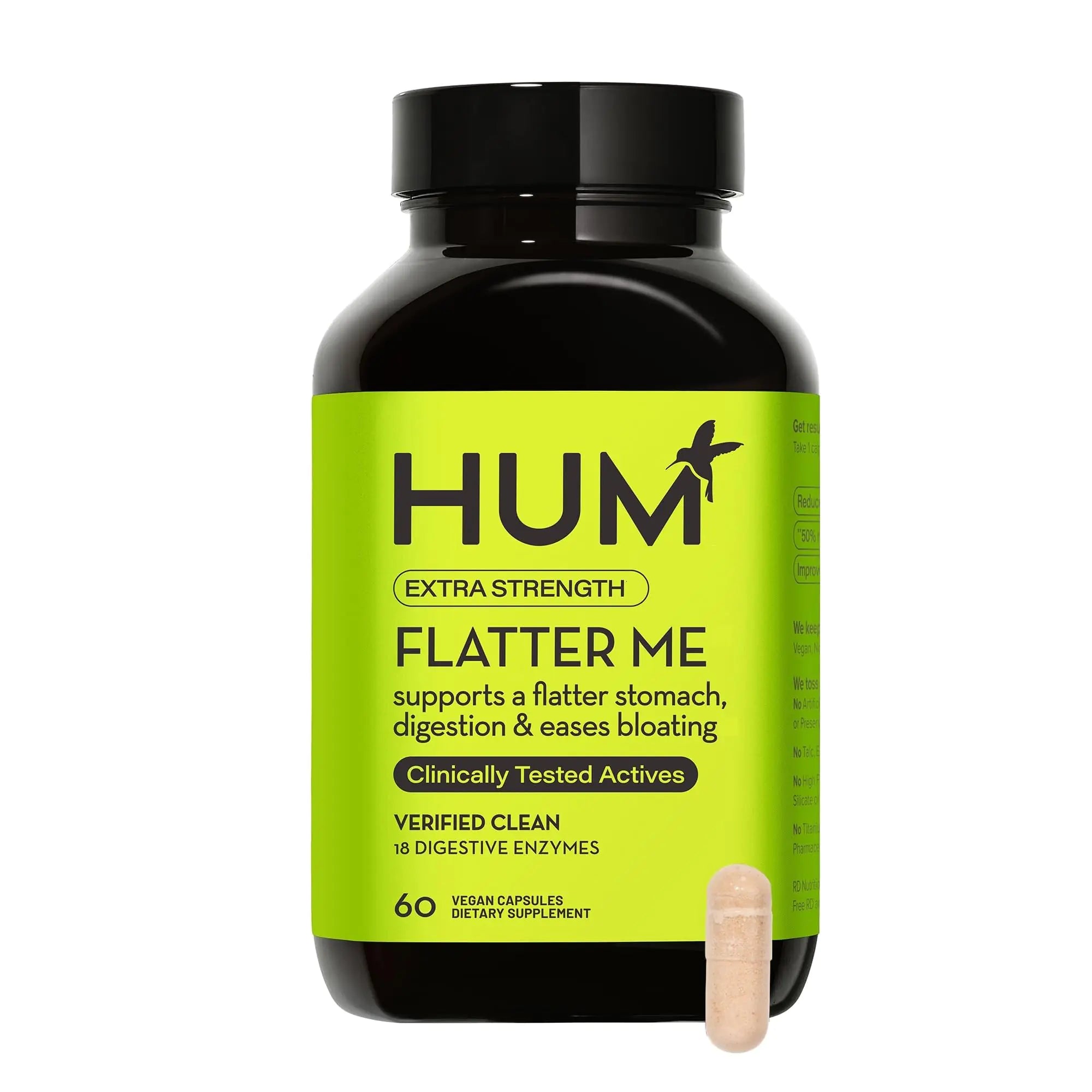 HUM Flatter Me Extra Strength Digestive Enzymes - Fast-Acting Bloat Relief for Digestive Health & Debloating Multi Enzyme Vegan 60 Servings