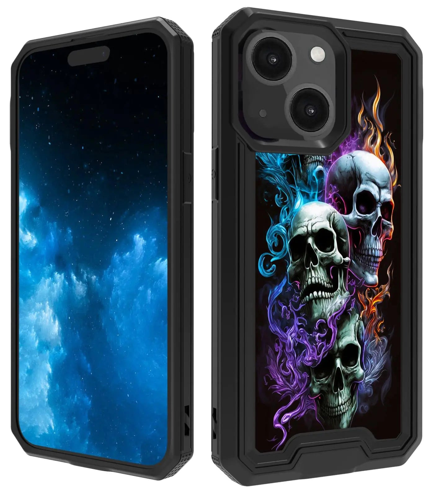 BPQOJB for iPhone 15 Case for iPhone 15 Phone Case with Fire Skulls Pattern for Men Women Dual Layer Hybrid Hard PC Soft TPU Shock Proof Protective Phone Case for iPhone 15 6.1 inch 2023