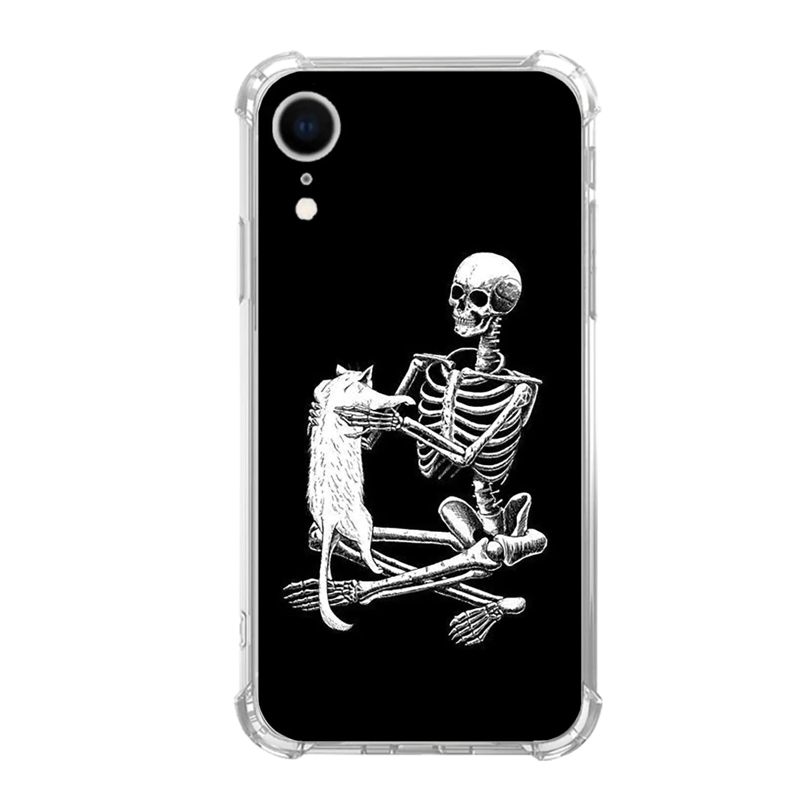 Black Skull White Cat Phone Case Compatible with iPhone XR Skull Cool Skeleton and Cat Case for Girls Boys Women Men Unique Trendy TPU Bumper Cover Case for iPhone XR