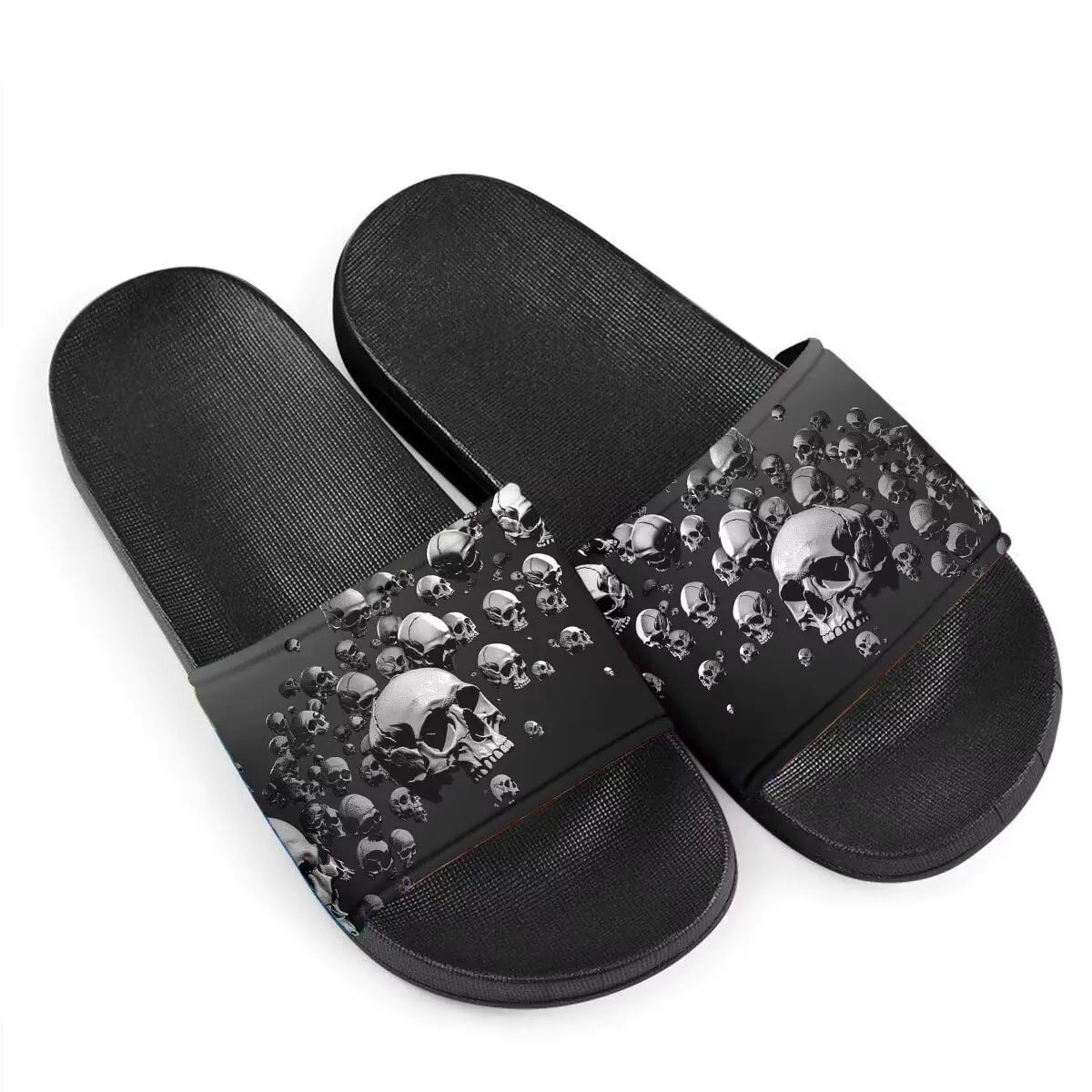 Howilath Gray Skeleton Skulls Pattern Women Summer Slippers Casual Comfort House Shower Shoes Beach Open Toe Slide Sandals 11.5