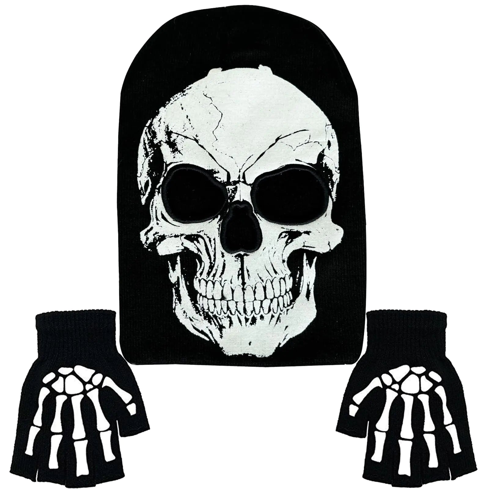 BOMJJOR Skeleton Face Mask Knit Beanie with Eye Holes Halloween Skull Dress Up Headdress Cap Winter Warm Hat