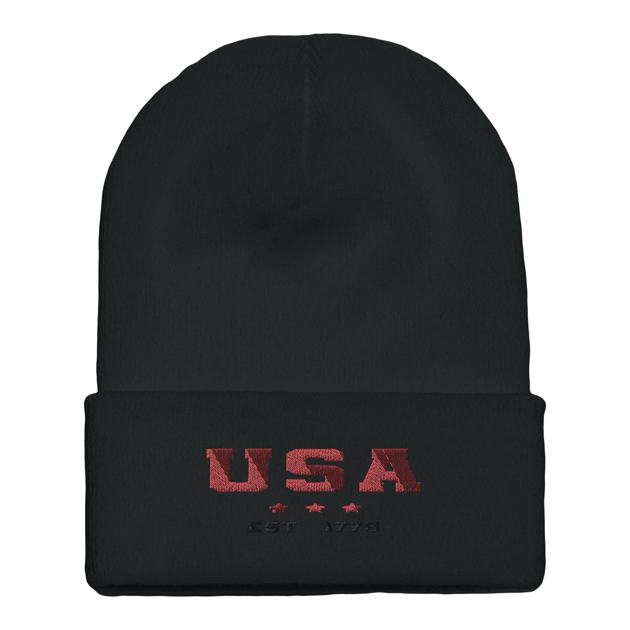 Yupoong 1501KC Cuffed Beanie Black Embroidery Ready
