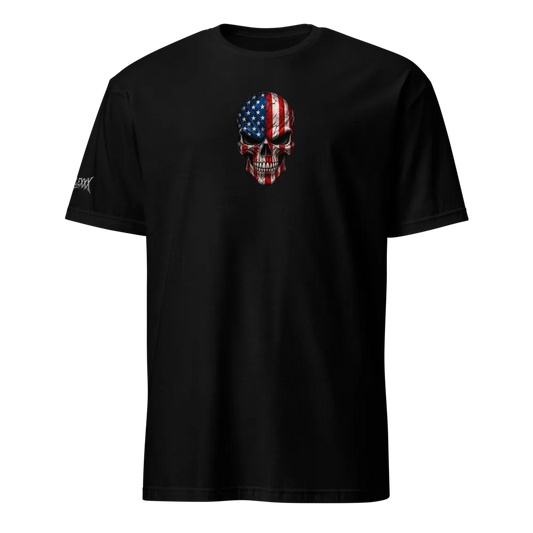 American Skull Patriotic T-Shirt front view in black – MUSCLEXXX
