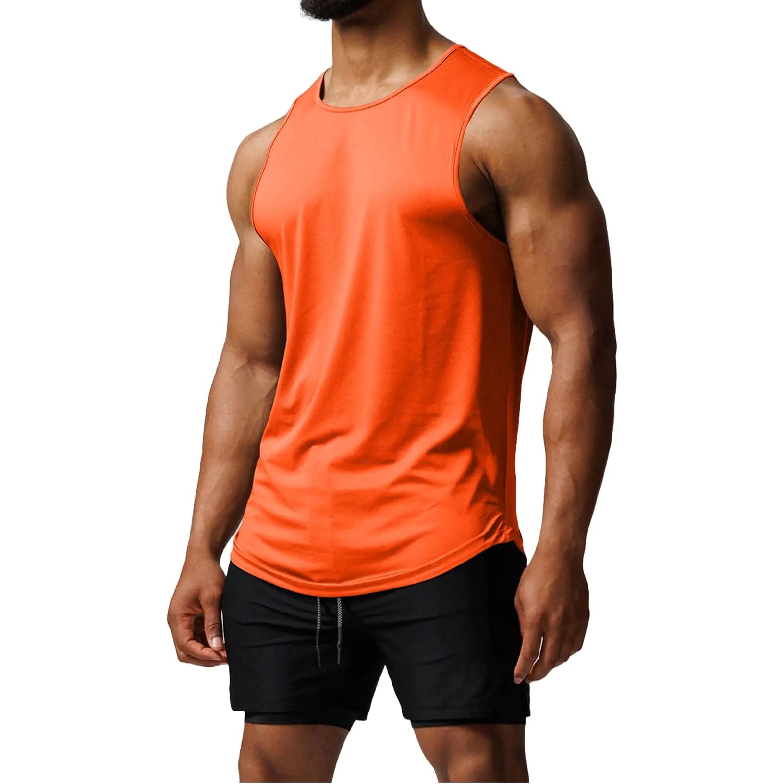 TURLAT Orange Mens Workout Tank Tops Quick Dry Sleeveless Shirts for Men Muscle Moisture Wicking Bodybuilding Gym Lightweight