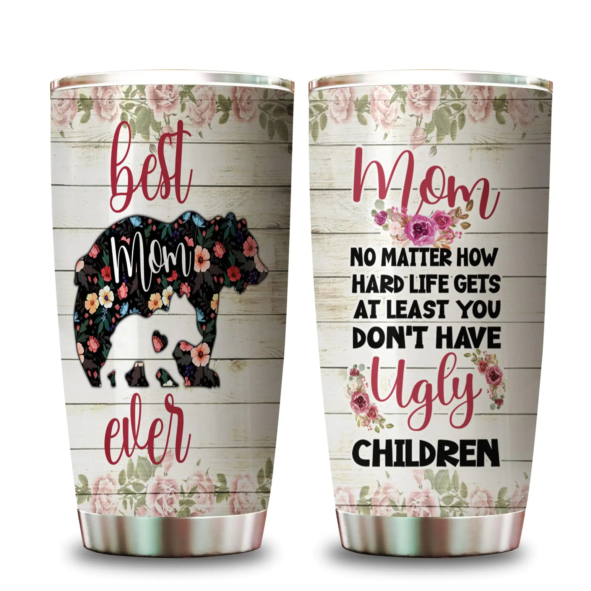 Mama Bear Tumbler with Lid Double Wall Tumbler Stainless Steel 20oz Travel Coffee Mug Bear Tumbler Best Mom Ever Tumbler