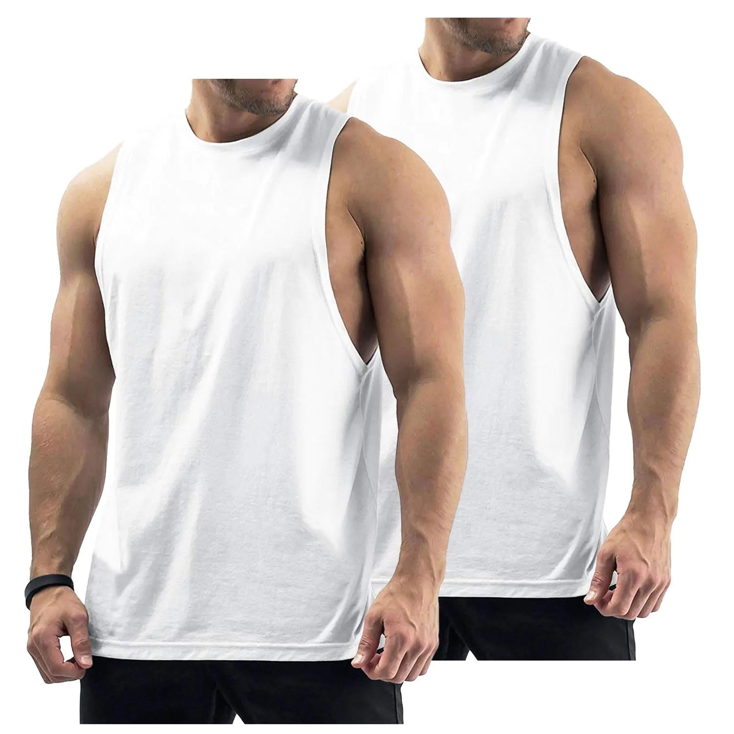 InleaderStyle 2 Pack Mens Workout Tank Tops Cotton Gym Muscle Sleeveless T-Shirts Bodybuilding Fitness Athletic Tank Tops - WT+WT-XXL