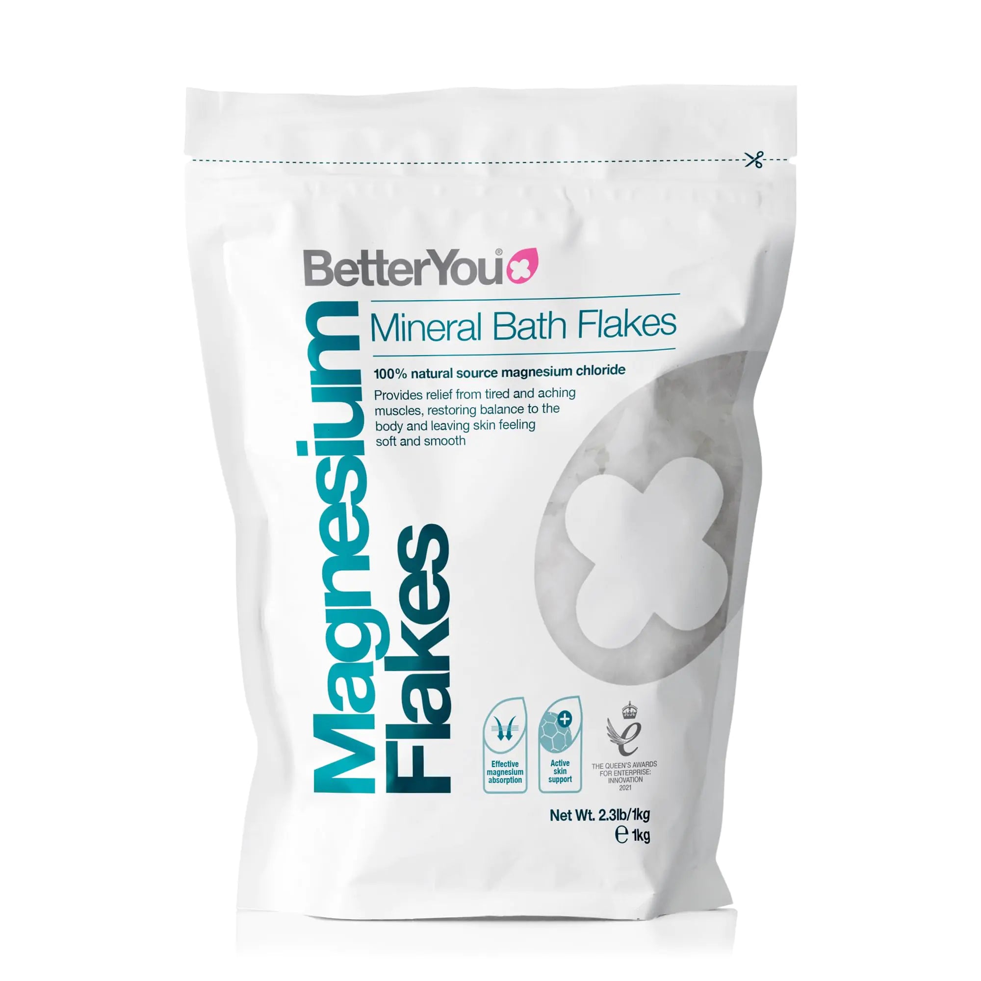 BetterYou Magnesium Mineral Bath Flakes - Mineral Bath Salts with Magnesium Chloride - Foot Bath or Body Bath Soak - Safe On Sensitive Skin - 2.3 lb