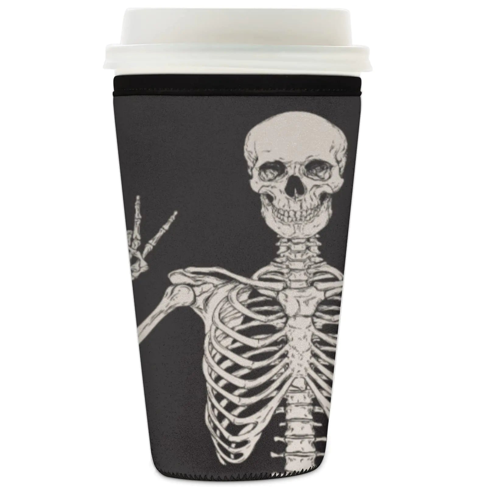 Reusable Iced Coffee Sleeve Insulator Neoprene Cup Sleeve for Cold Drinks Beverages Sleeve Human Skull Skeleton Halloween Coffee Sleeve 22-24oz