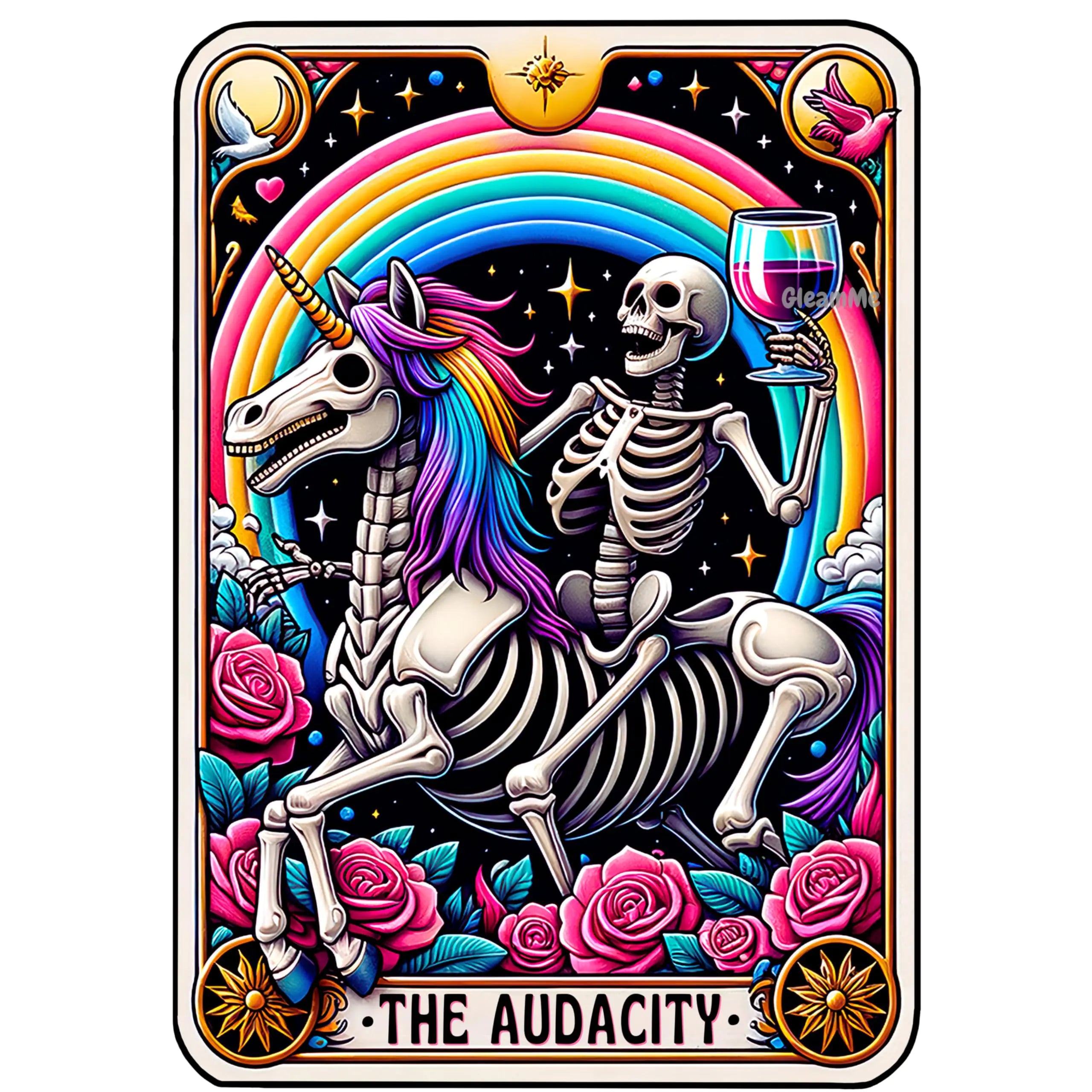 GLEAMME Audacity Tarot Card Handmade Sticker Funny Quote Decal for Adult 3 or 9 inches Glossy or Holographic Sarcasm Sarcastic Skeleton Skull Decoration Decor (Glossy 9 inches)