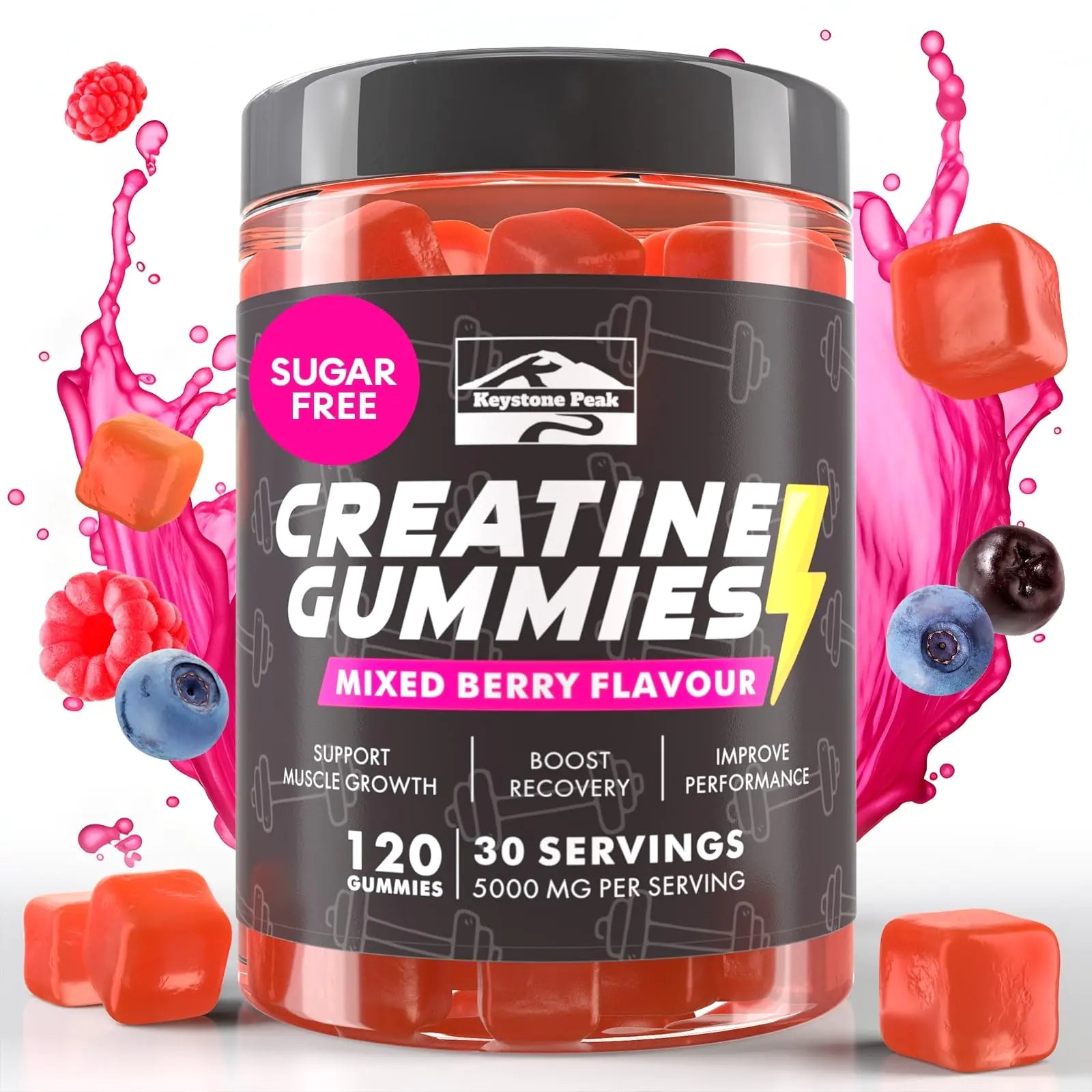 KP Creatine Monohydrate Gummies Mixed Berry for Men & Women 100% Creatine Mixed Berry Gummies 5g per Serving + Vegan Sugar Free Mixed Berry + Strength Energy Muscle & Booty Gain - 120 Count