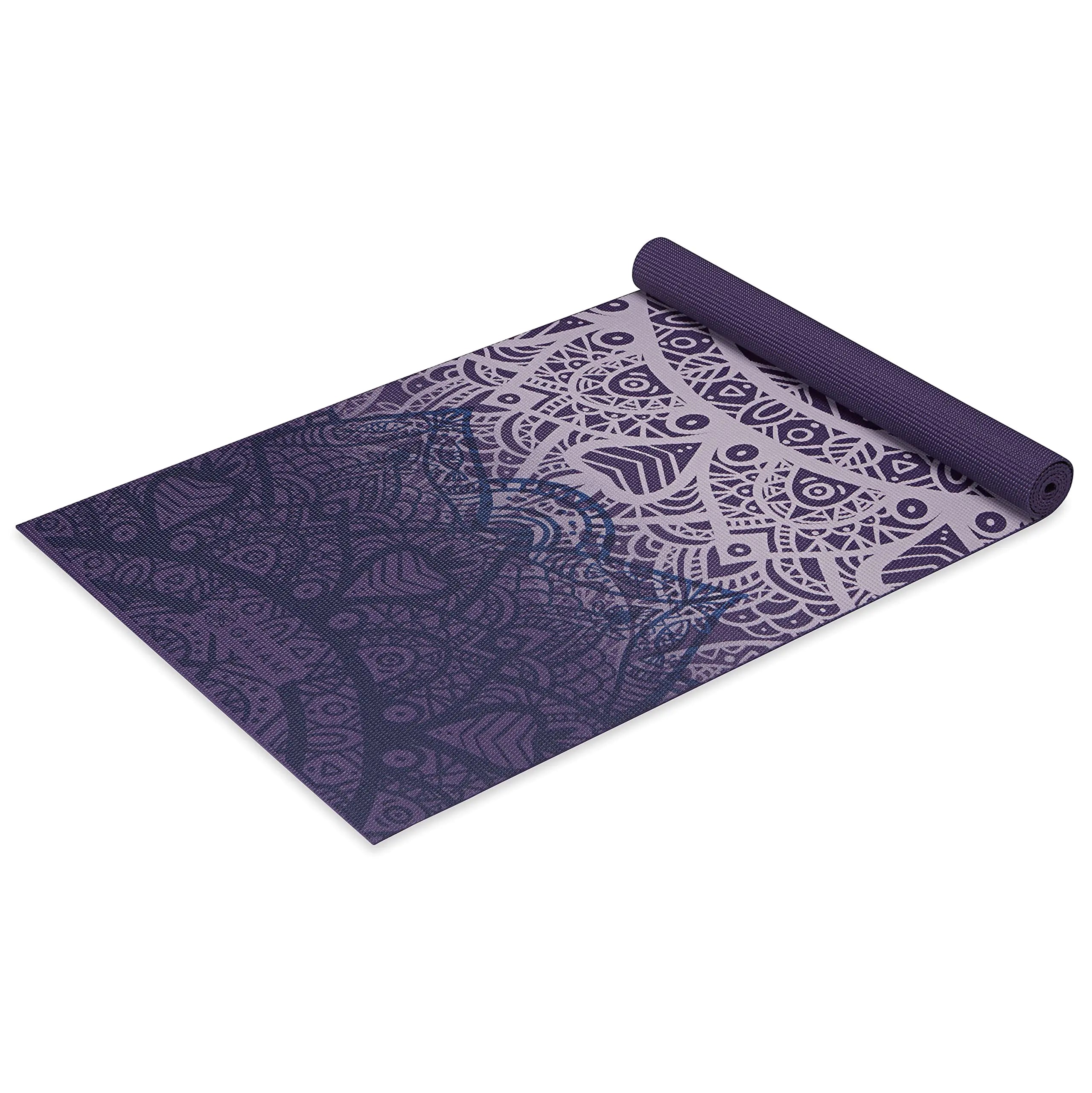 Gaiam Yoga Mat Classic Print Non Slip Exercise & Fitness Mat for All Types of Yoga Pilates & Floor Workouts Purple Lattice 4mm - MUSCLEXXX STORE