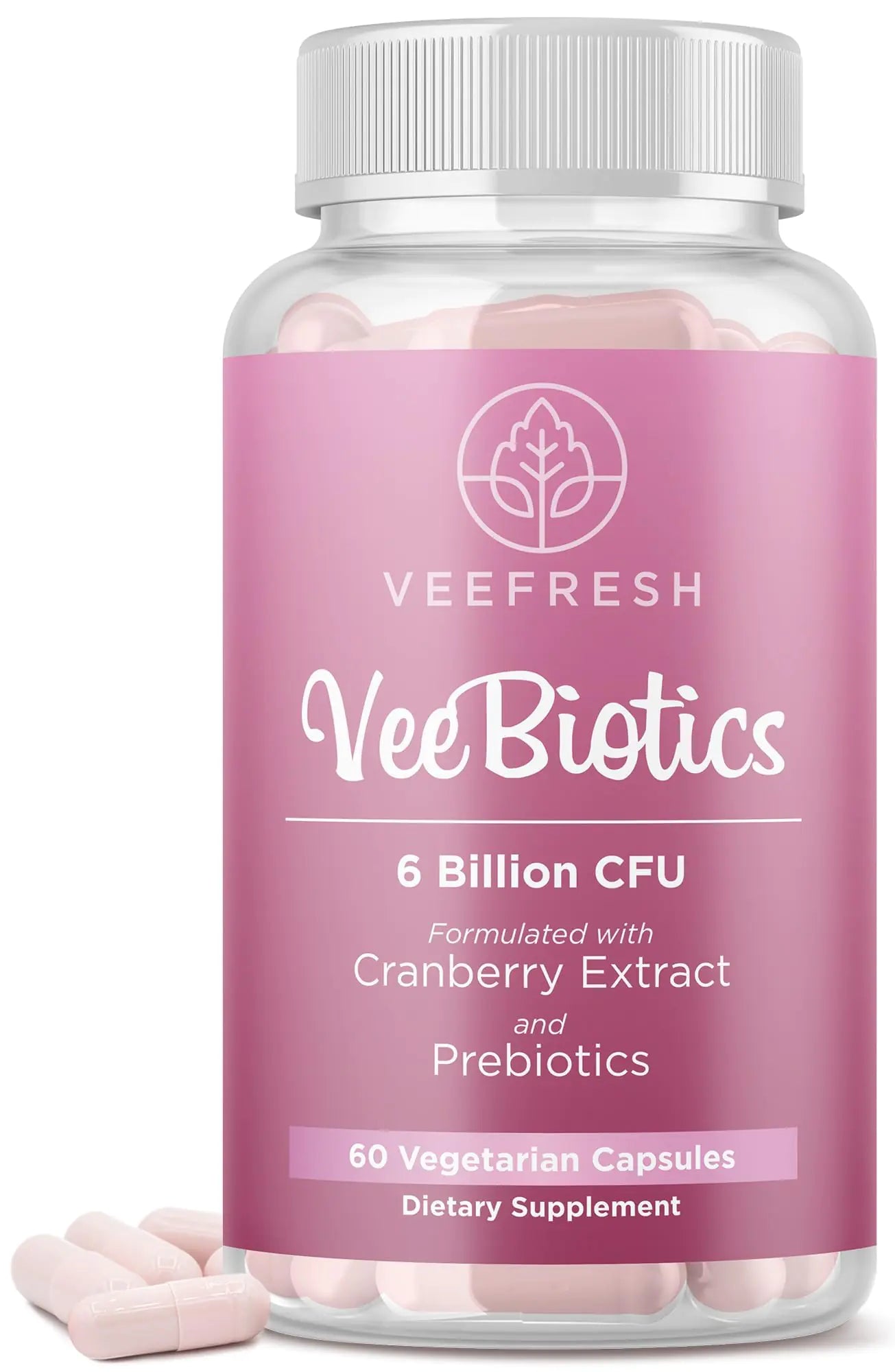 VeeFresh VeeBiotics Cranberry Probiotics for Women - 60 Capsules Womens Probiotics with Prebiotics & Cranberry Extract for pH Balance & Odor Control Promotes Healthy Vaginal Flora & Overall Wellness