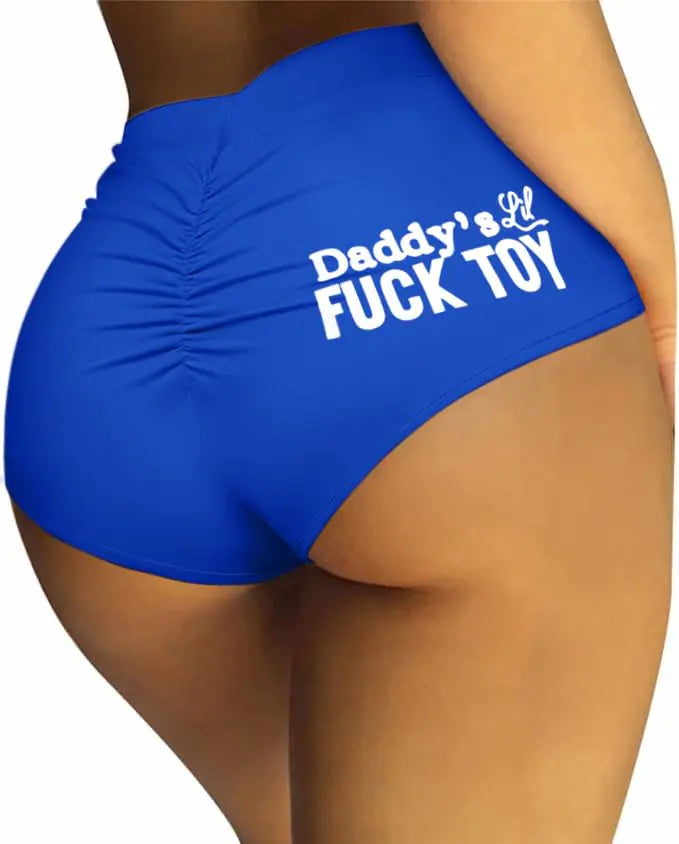 Womens Yoga Shorts High Waisted V Back Ruched Sport Dancing Hot Summer Booty Briefs with Printed Blue 2XL