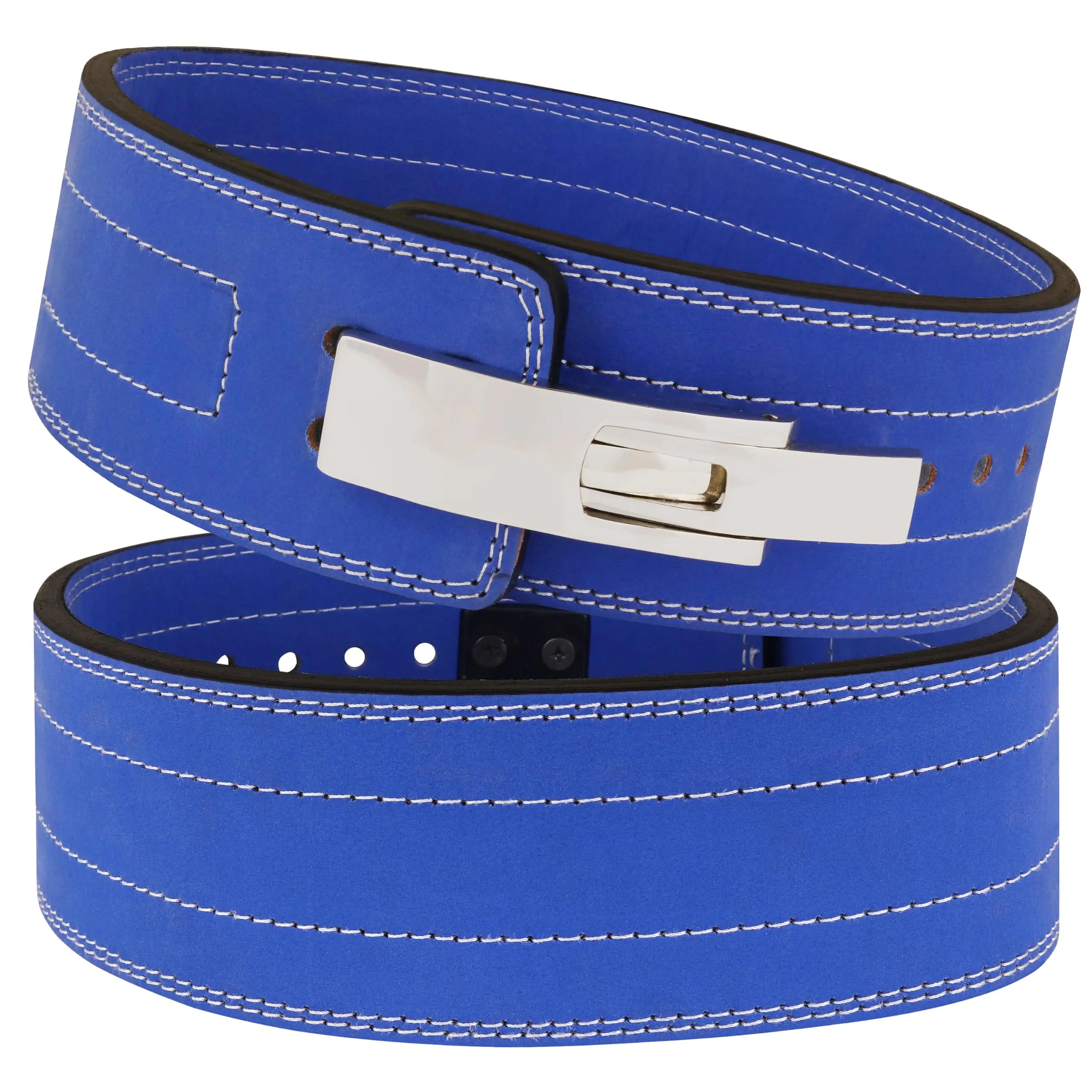 Lever Weight Lifting Leather Belt - 10mm Powerlifting Lever Belt for Men & Women - Lower Back Support Weightlifting Belt for Powerlifting Deadlifts Squats (M Blue/White)