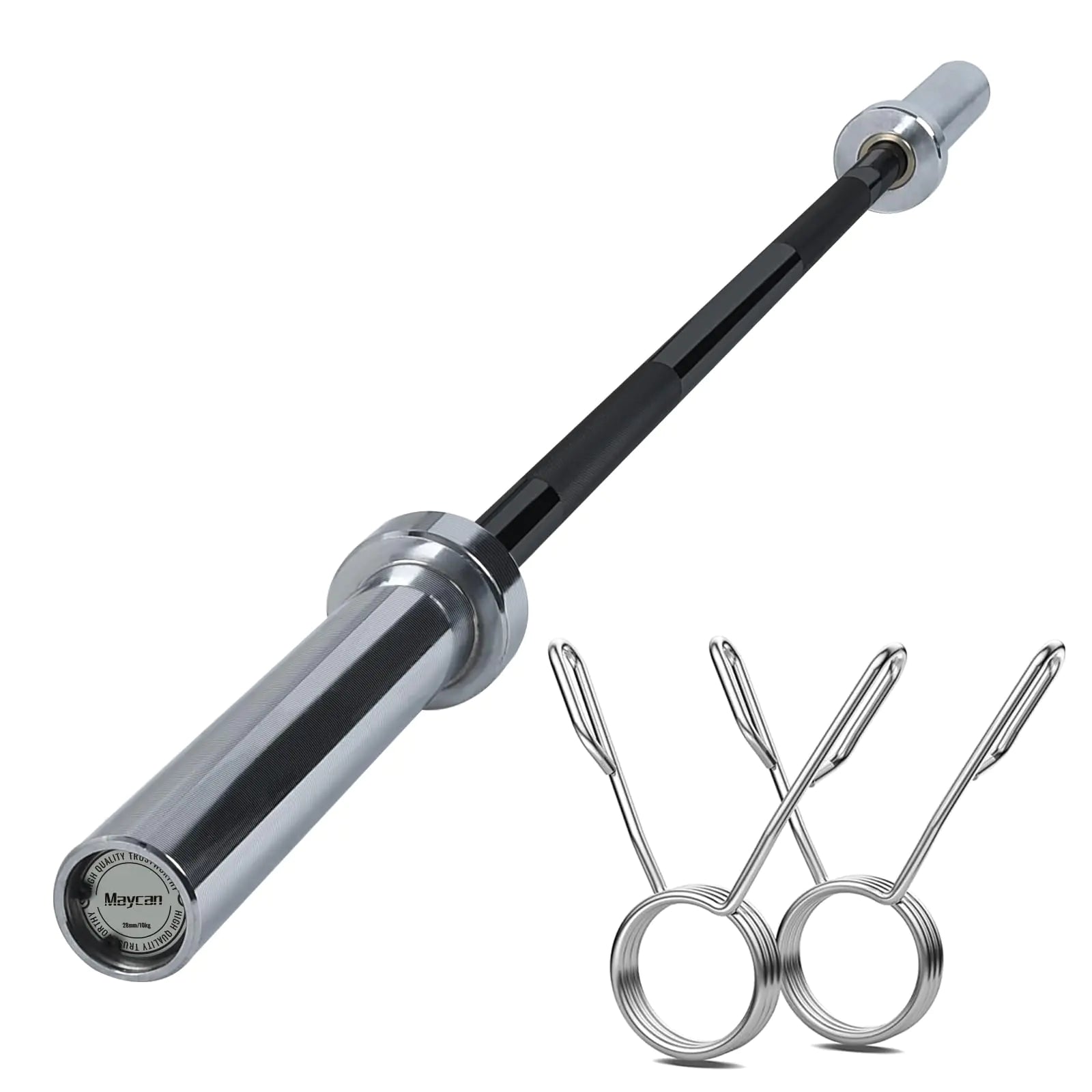 MAYCAN Olympic Barbell straight Bar 5FT Bearing Barbell Bar Comes with Two Spring Collars Suitable for Weightlifting Hip Thrusts Squats and Lunges