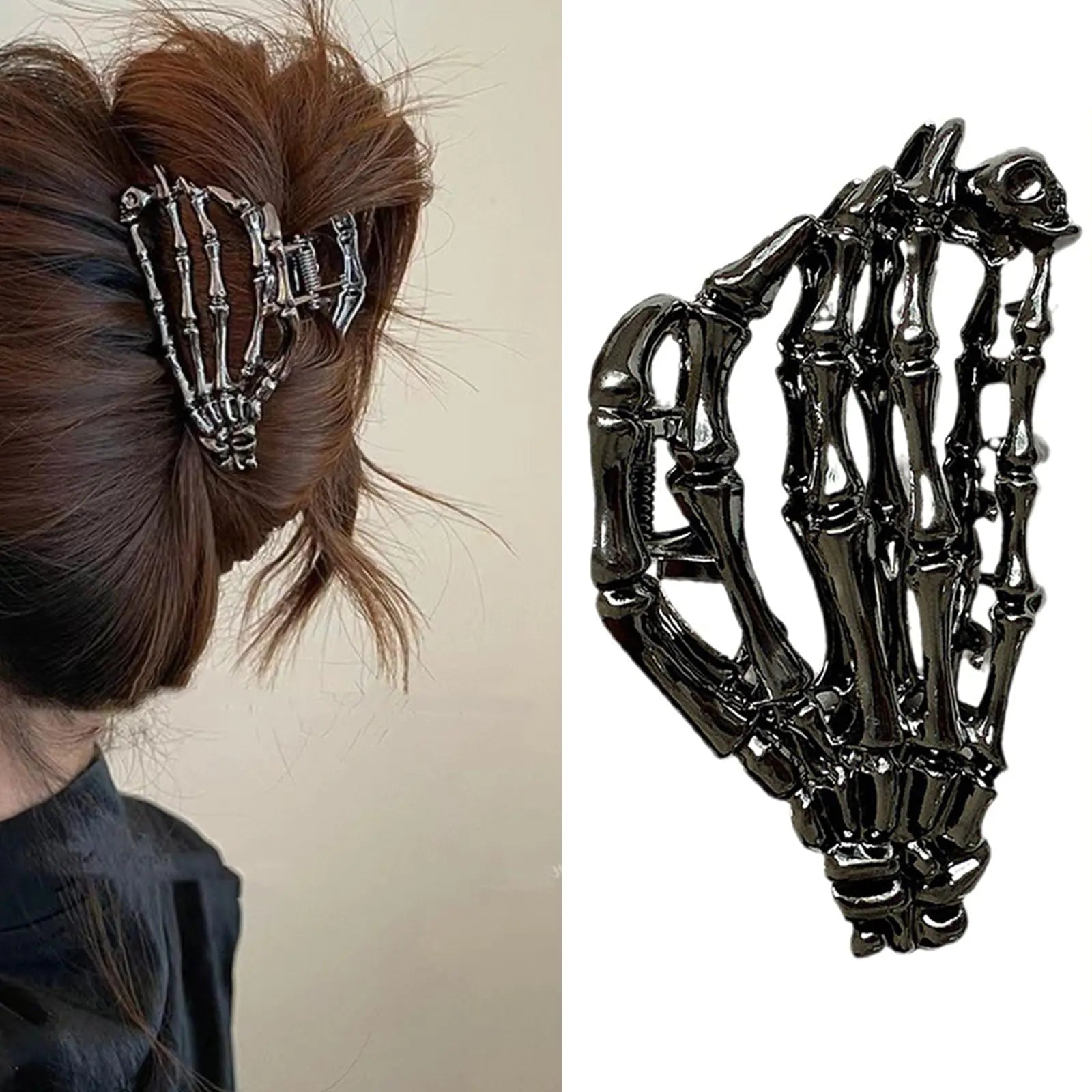 Halloween Skull Hand Metal Hair Clips Large Black Alloy Hair Claw Clips Hold Nonslip Hair Bows Clip for Thick Thin Hair Cosplay Party Halloween Hair Accessories 1PCS(8-Skeleton Hand)