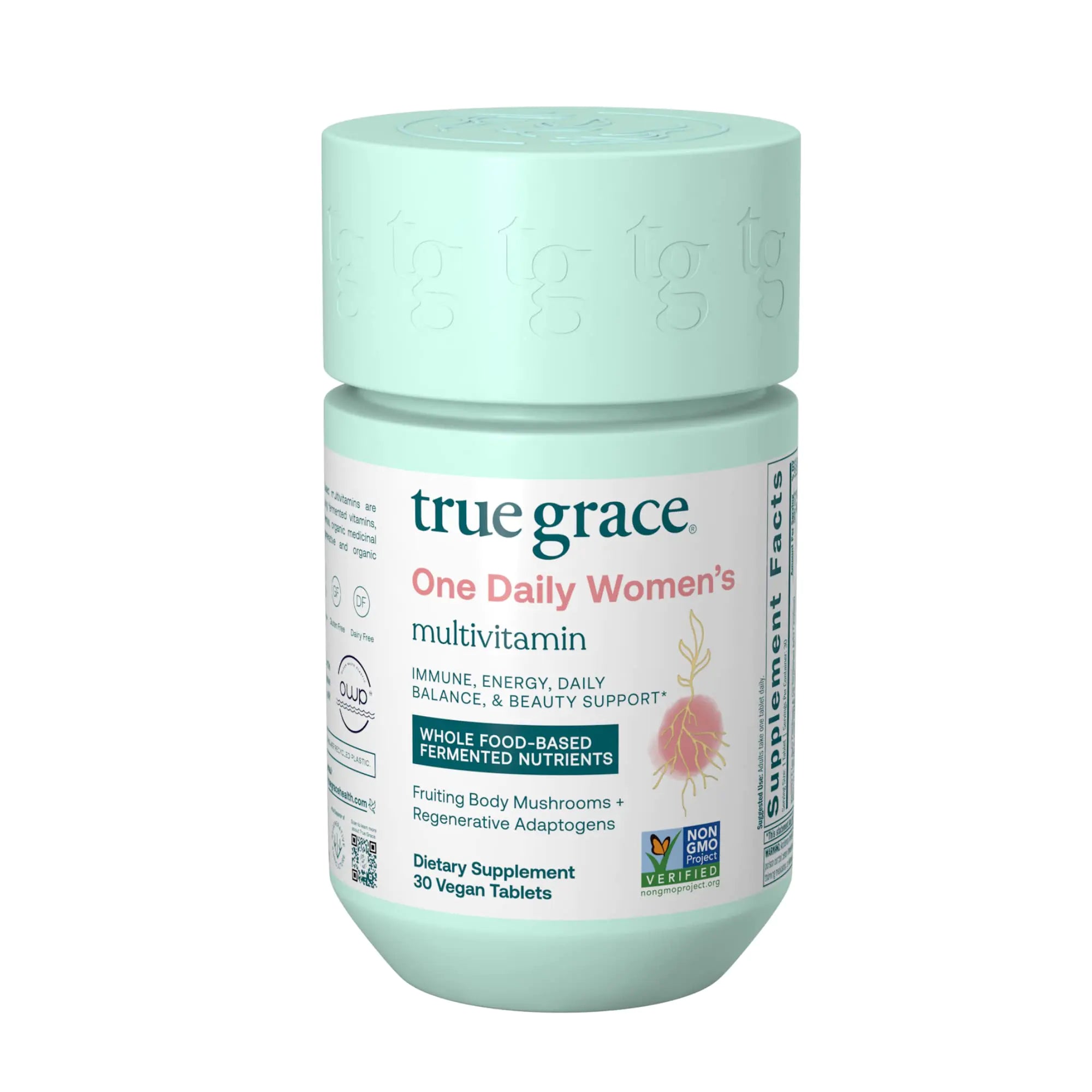 True Grace One Daily Women’s Multivitamin Fermented Minerals Organic Adaptogens & Mushrooms Whole Body Balance Immune Energy Beauty Support - Non-GMO Gluten Free Soy Free - 30 Vegan Tablets