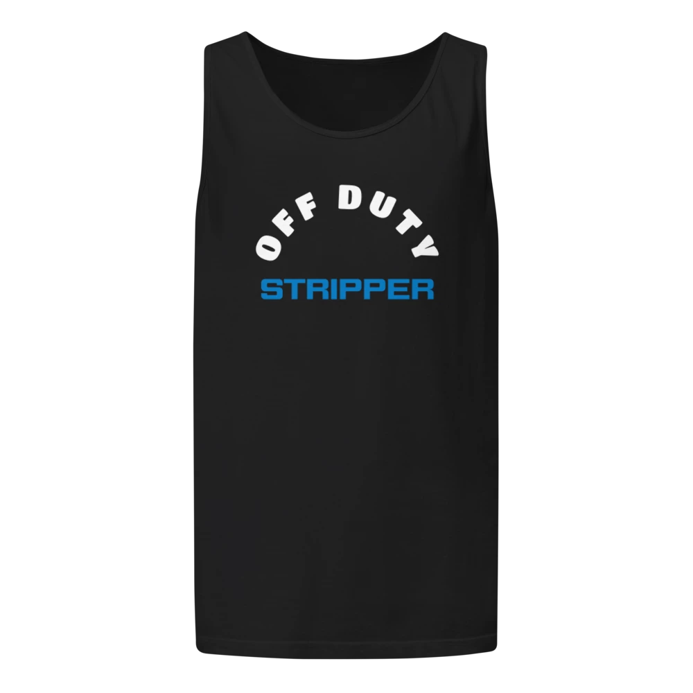 Off Duty Stripper black garment-dyed tank top front view – MUSCLEXXX
