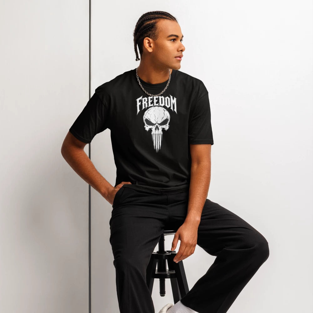 Mens Premium Short Sleeve Tshirt Classic Fit Freedom Skull Graphic Tees