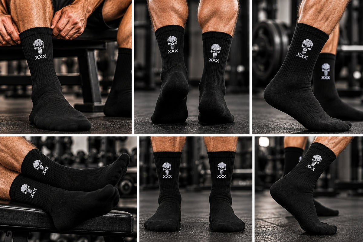 MUSCLEXXX skull gym socks with cushioned cotton fabric
