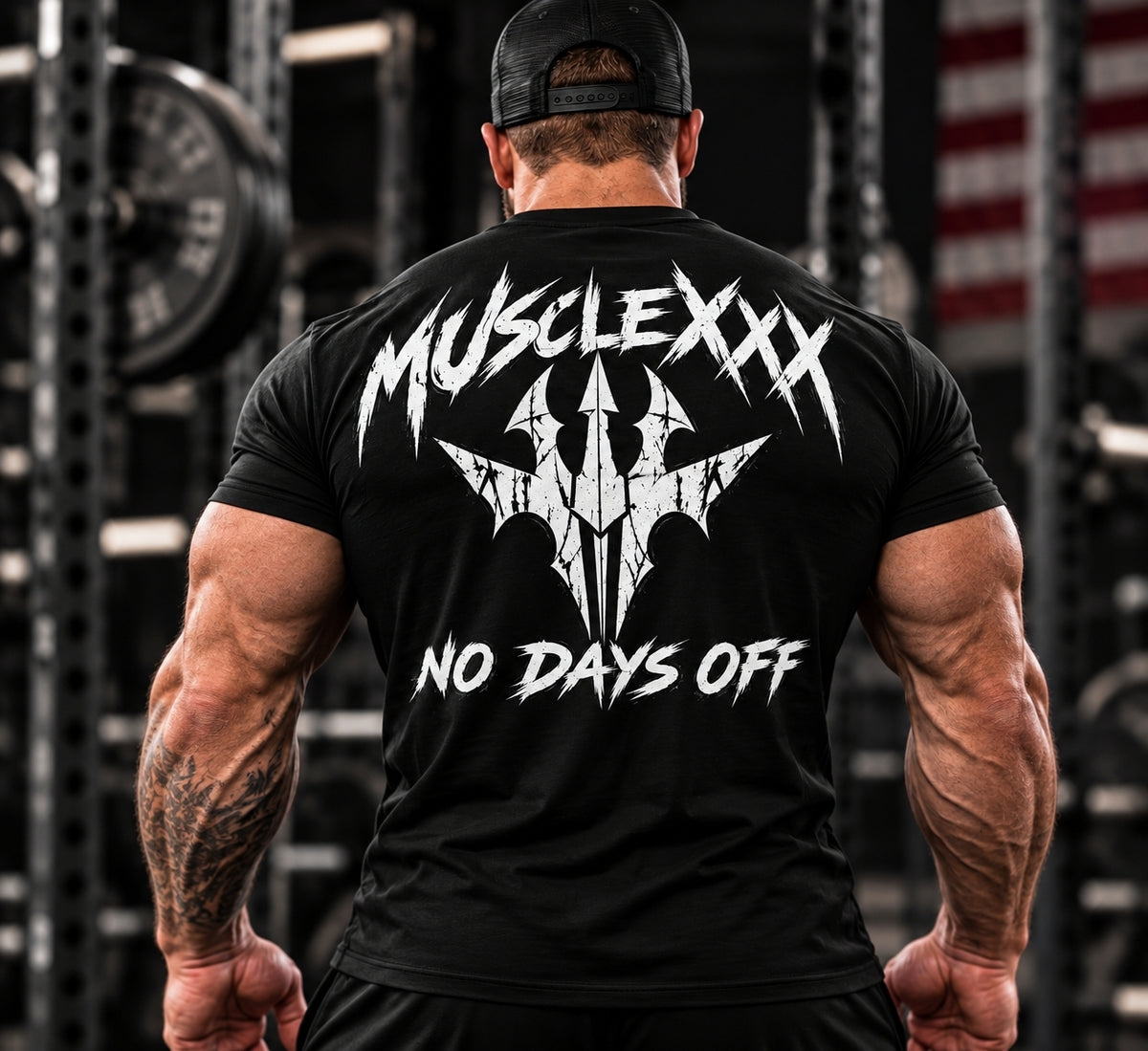 MUSCLEXXX black fitted cotton T-shirt for training and everyday wear
