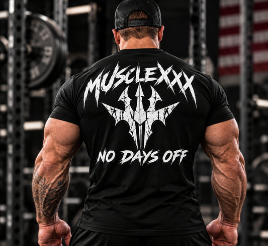 MUSCLEXXX black fitted cotton T-shirt for training and everyday wear
