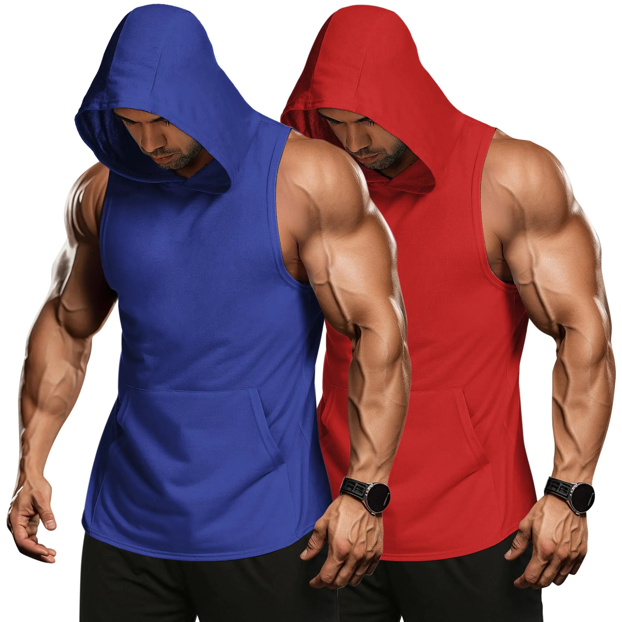COOFANDY Mens 2 Pack Workout Hooded Tank Tops Bodybuilding Muscle Cut Off T Shirt Sleeveless Gym Hoodies