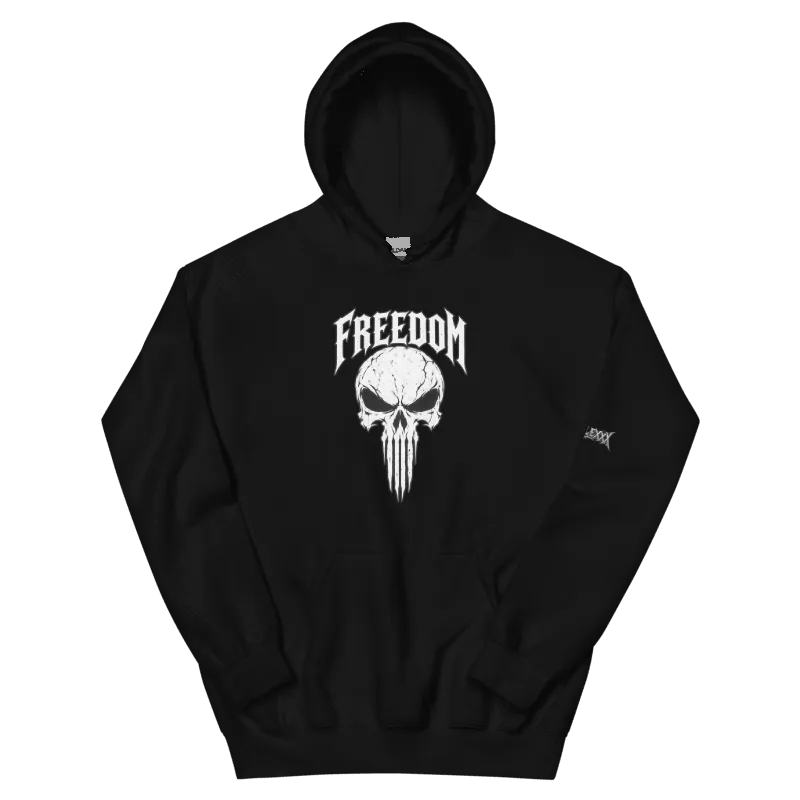 MUSCLEXXX Freedom Skull Hoodie in Black – cotton-poly blend streetwear hoodie, side view

