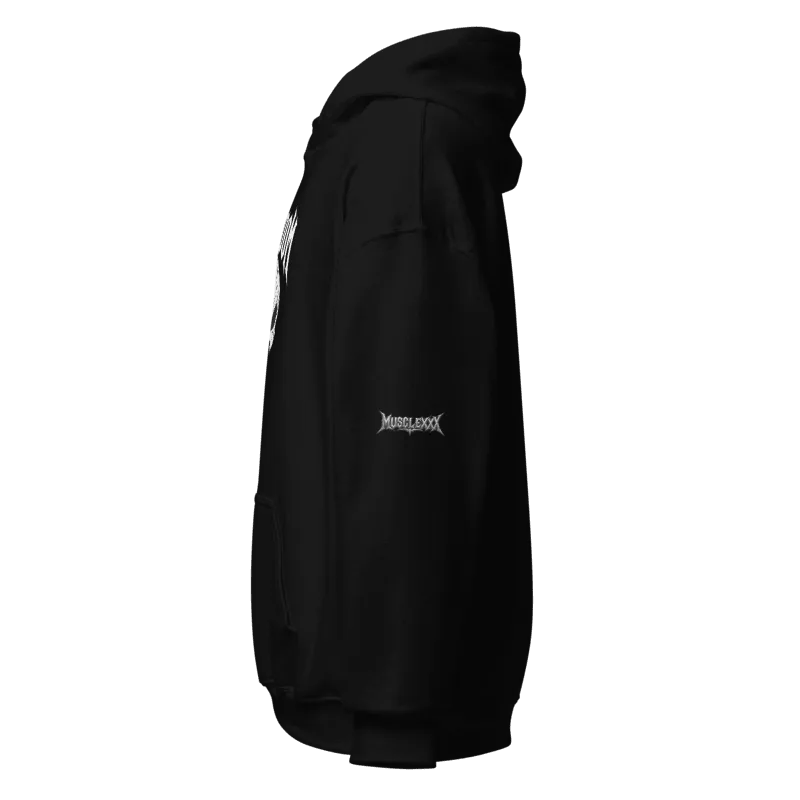 Freedom Skull graphic hoodie by MUSCLEXXX – premium Black pullover, back view
