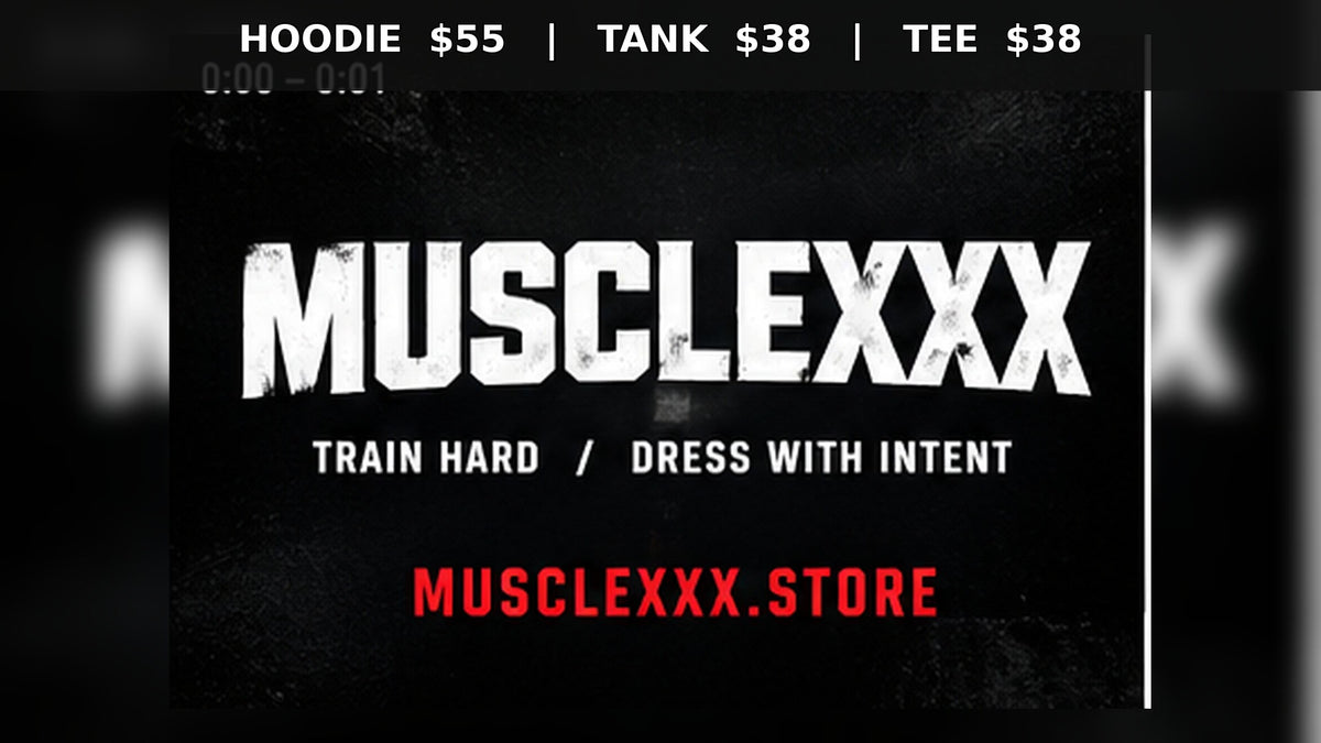 Load video: MUSCLEXXX gym and lifestyle apparel for hard training and everyday wear.