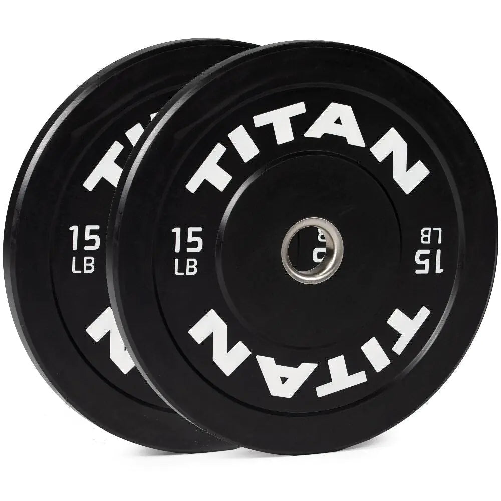 Titan Fitness 15 LB Economy Olympic Bumper Plates Sold as a Pair Rubber with Steel Insert Weightlifting and Strength Training